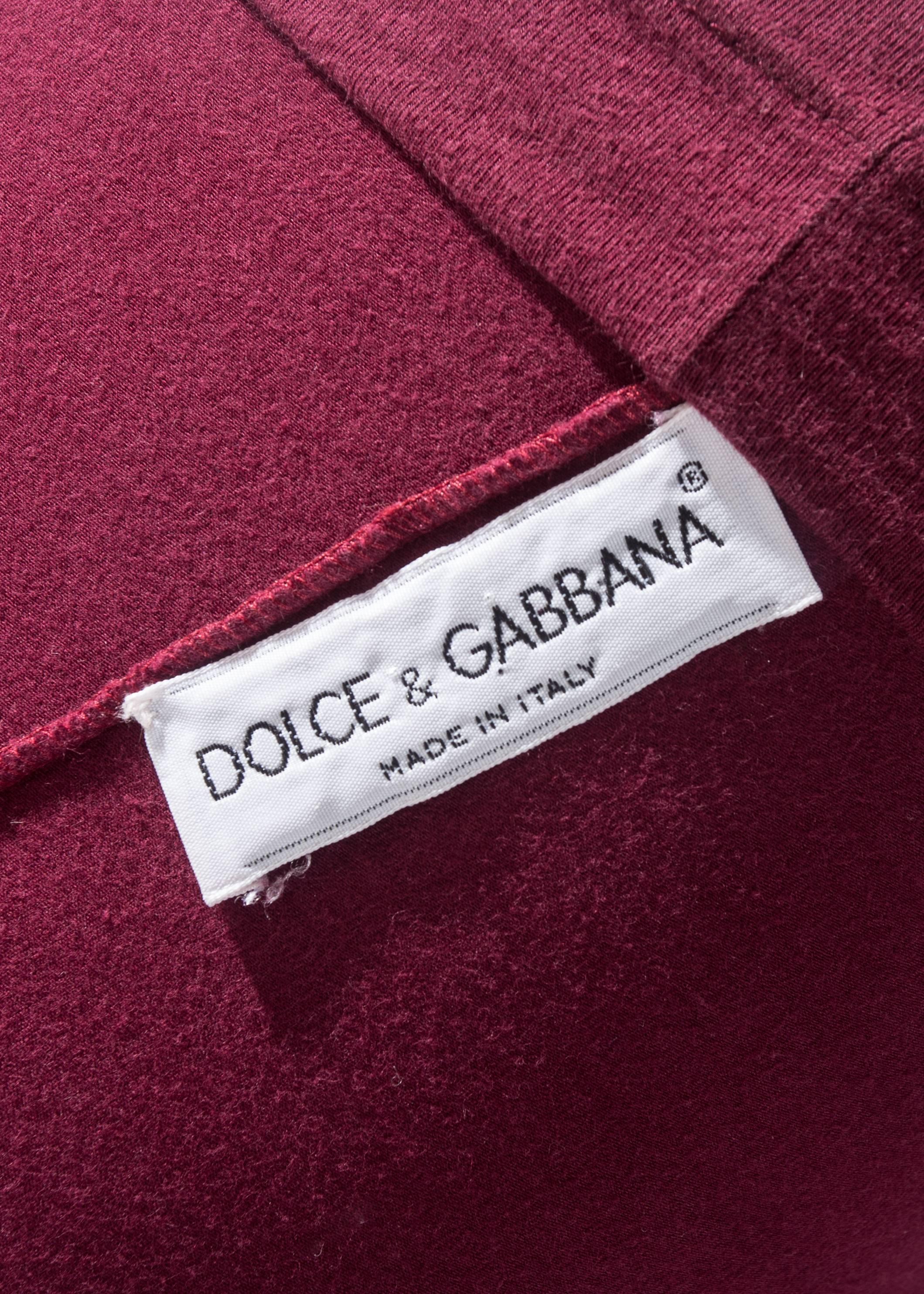 Black Dolce & Gabbana red cotton elastane ruched leggings and mini skirt. ss 1991