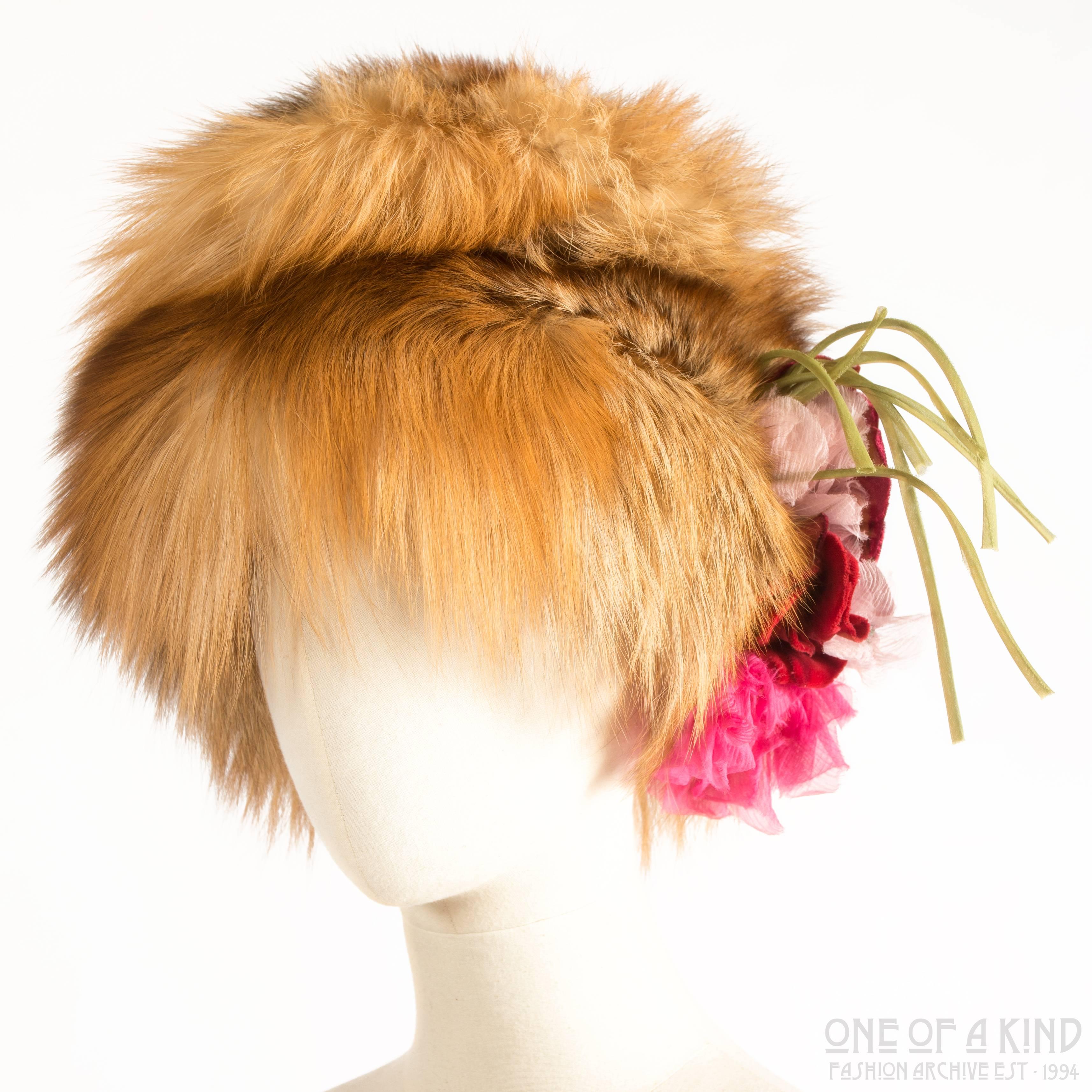 Dolce & Gabbana fox fur hat with silk and velvet floral appliques , ss 2000