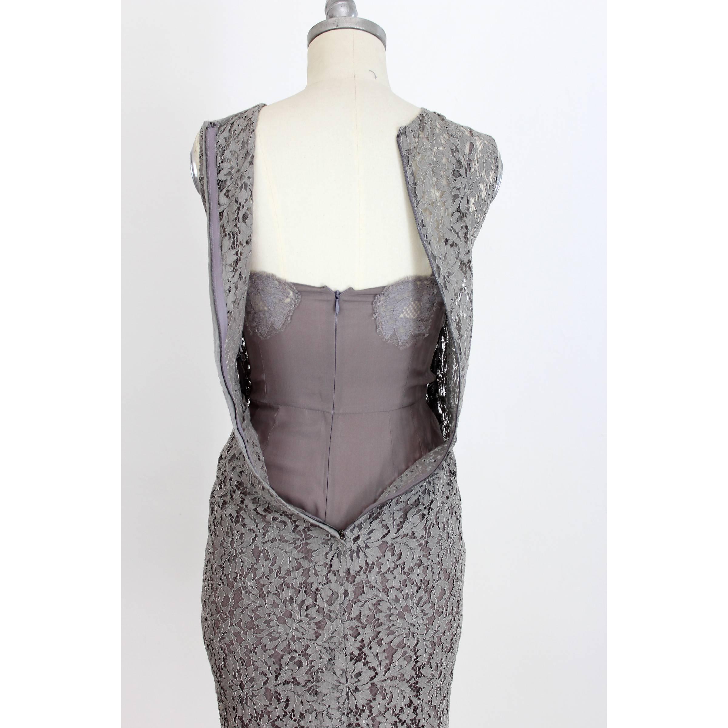 Dolce & Gabbana Sheath Dress Silk Lace Vintage Gray  1