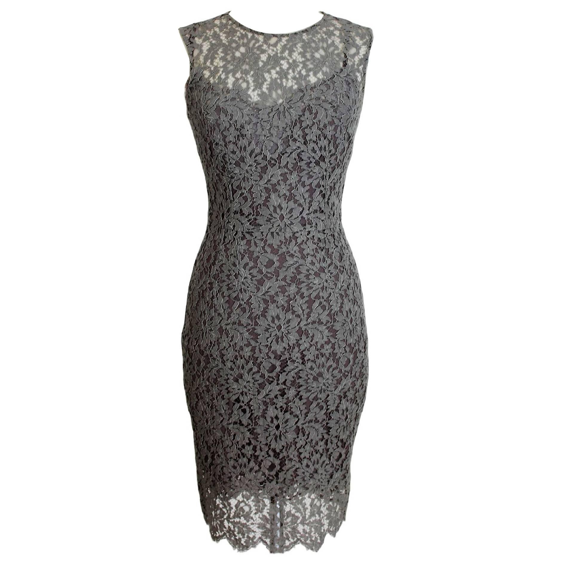 Dolce & Gabbana Sheath Dress Silk Lace Vintage Gray 