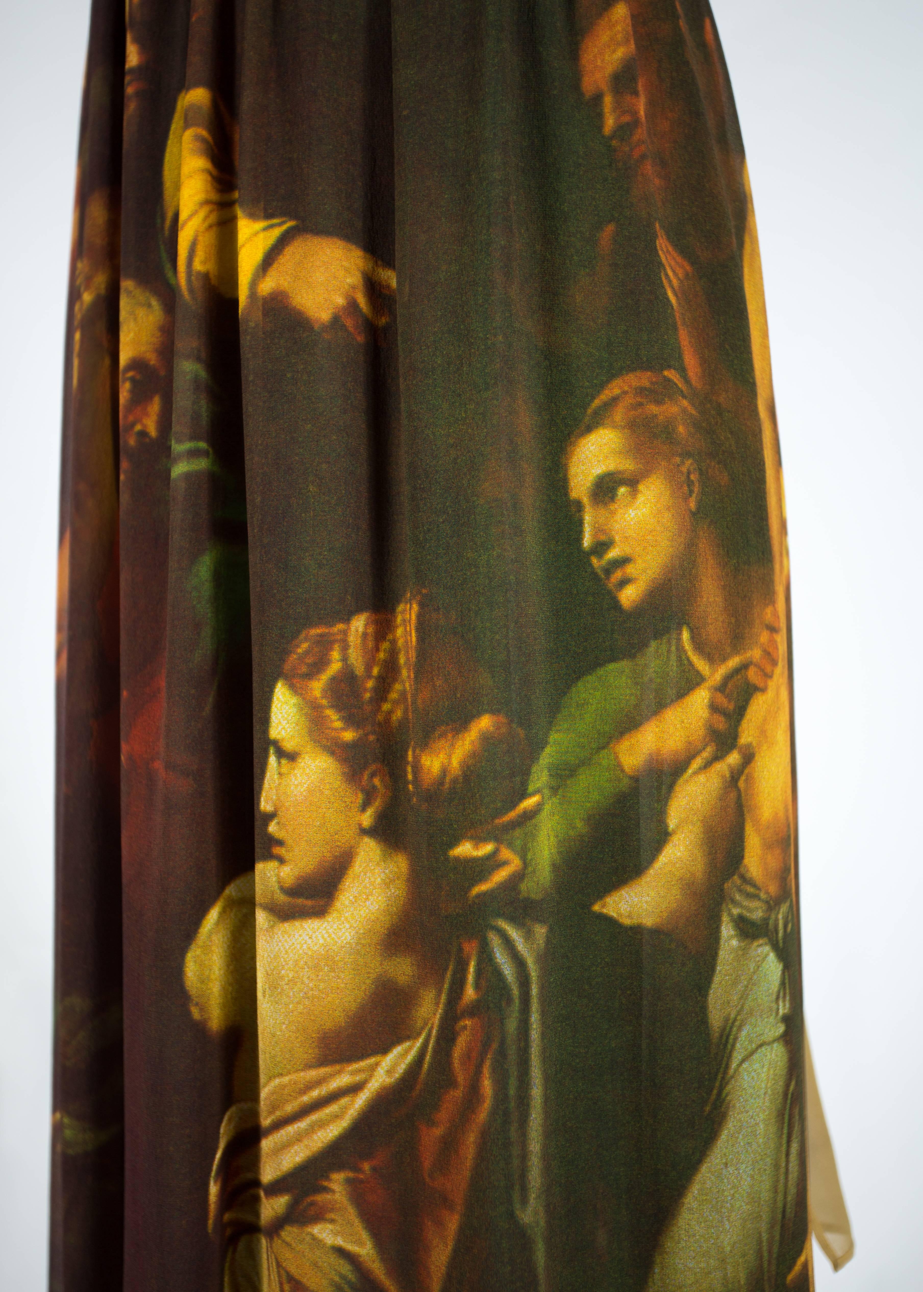 Brown Dolce & Gabbana silk georgette Raphael painting print maxi skirt, ss 1990 For Sale