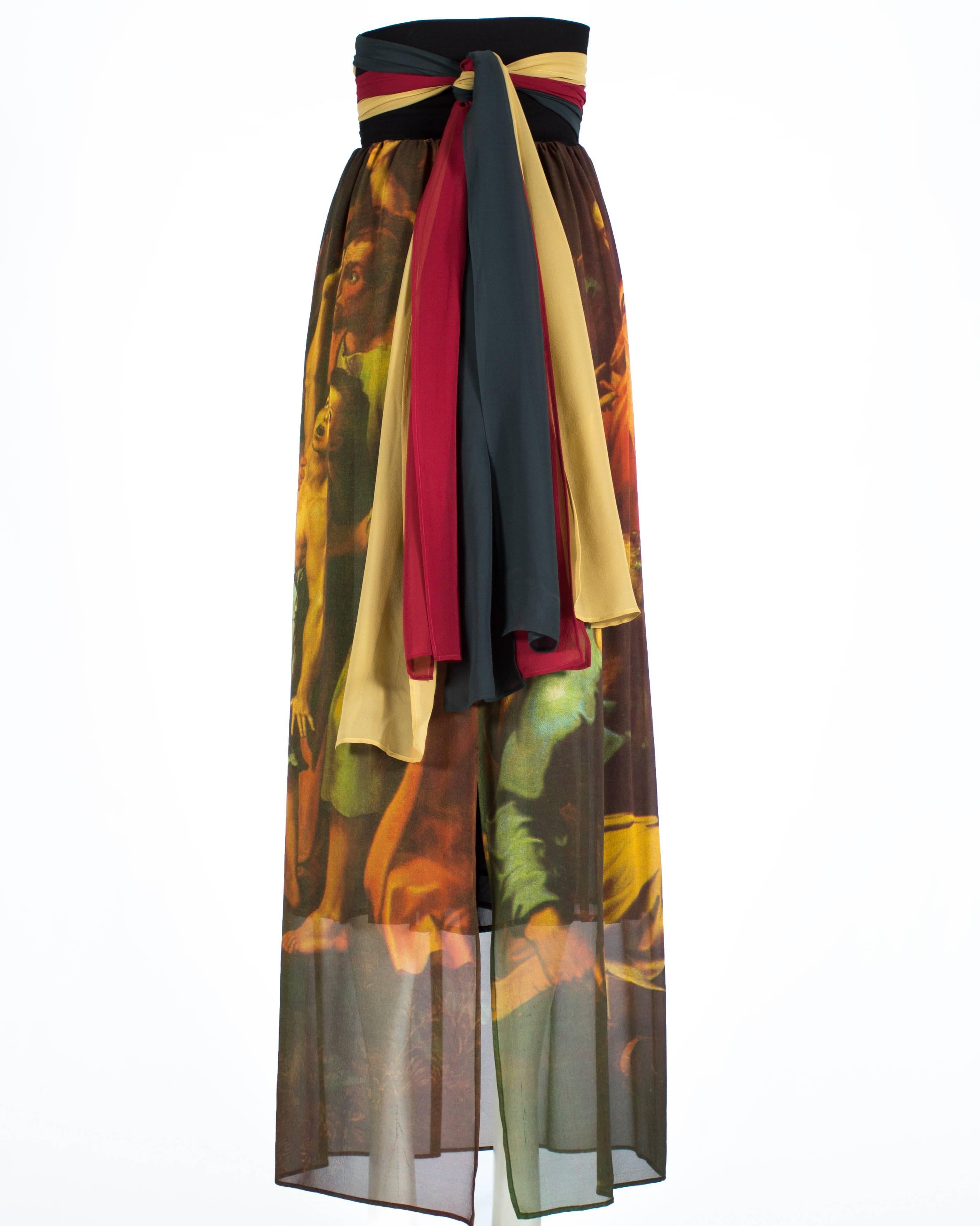 Dolce & Gabbana silk georgette Raphael painting print maxi skirt, ss 1990 In Excellent Condition For Sale In London, GB