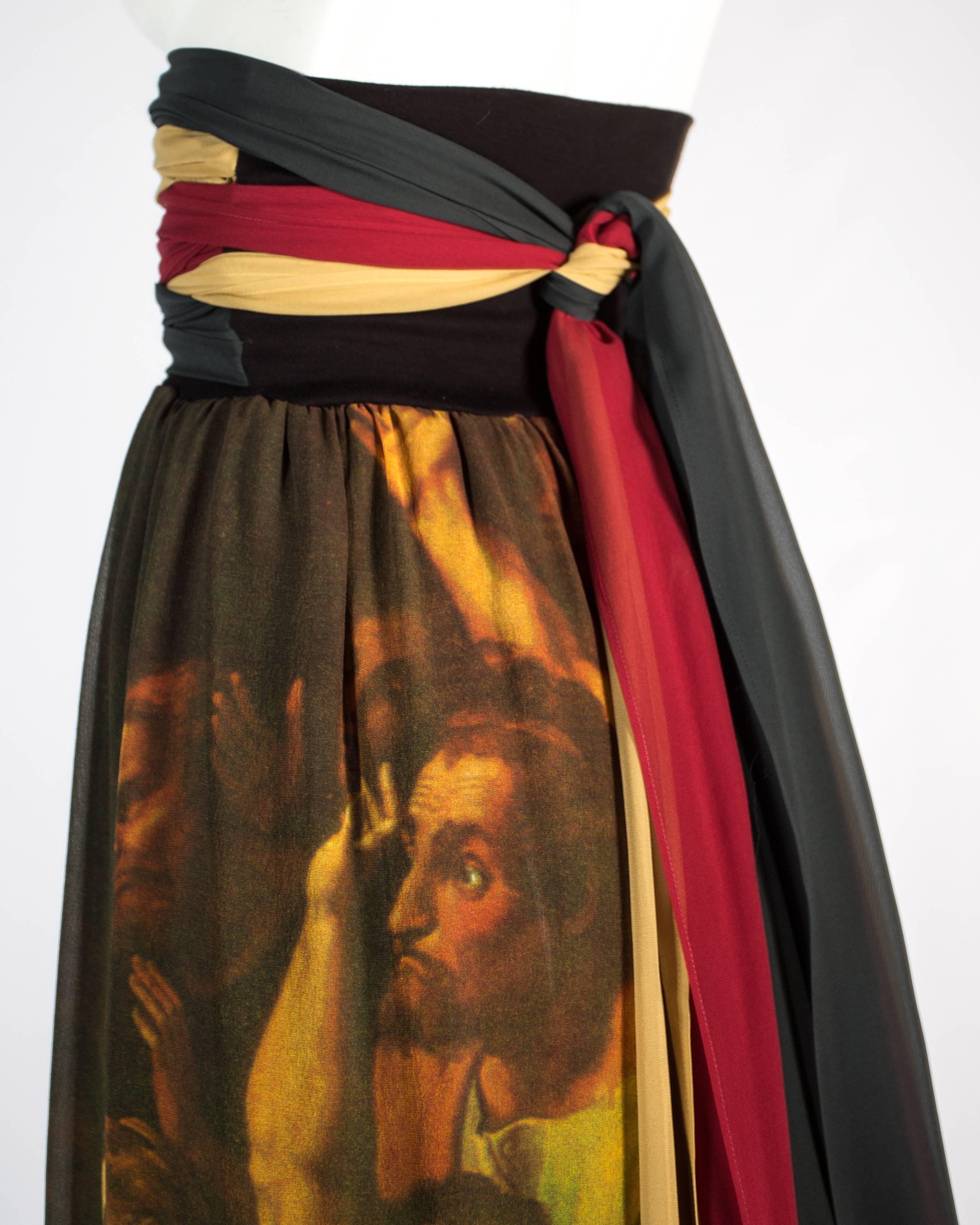 Women's Dolce & Gabbana silk georgette Raphael painting print maxi skirt, ss 1990 For Sale