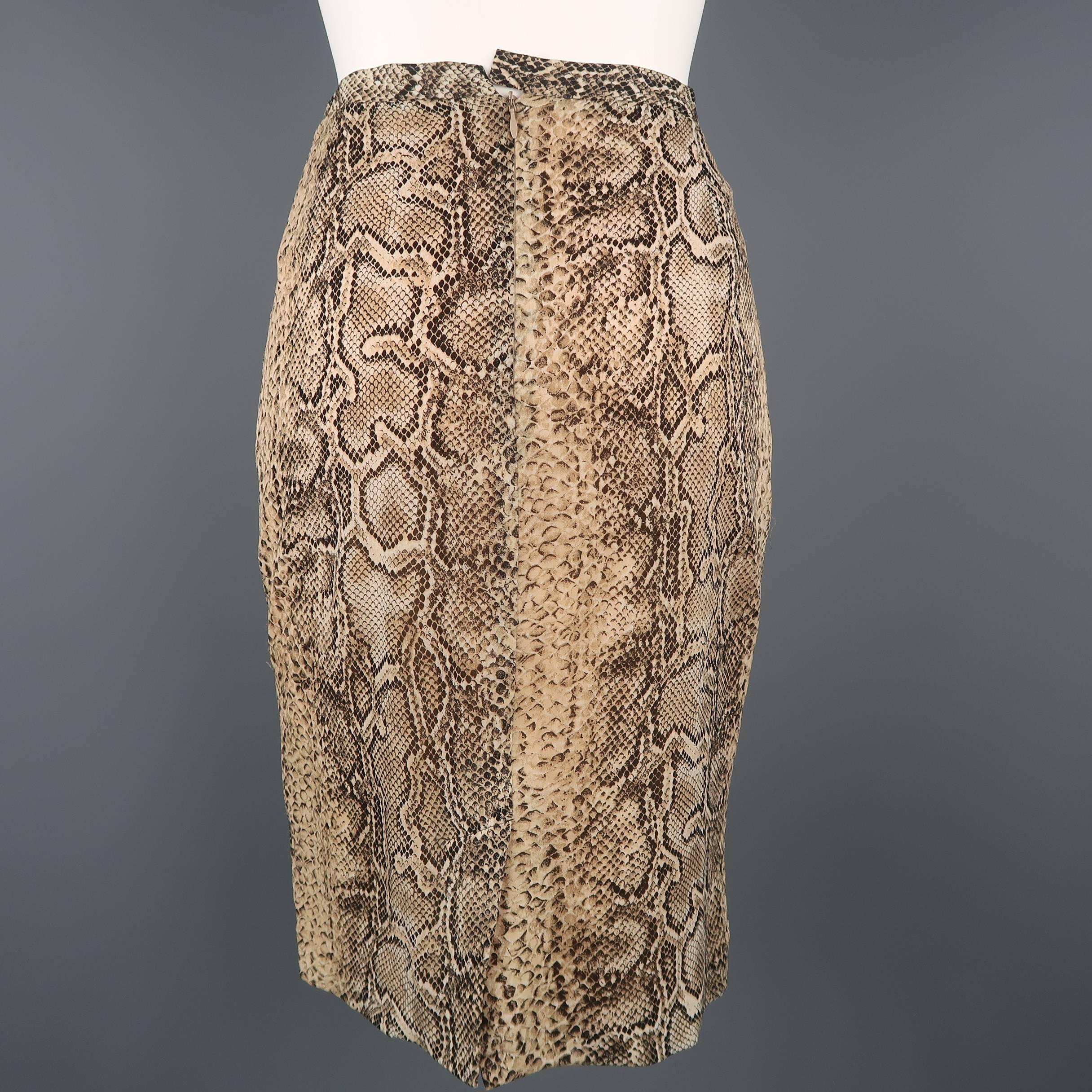 DOLCE & GABBANA Size 6 Beige Snake Print Silk Chiffon Pencil Skirt In Good Condition In San Francisco, CA