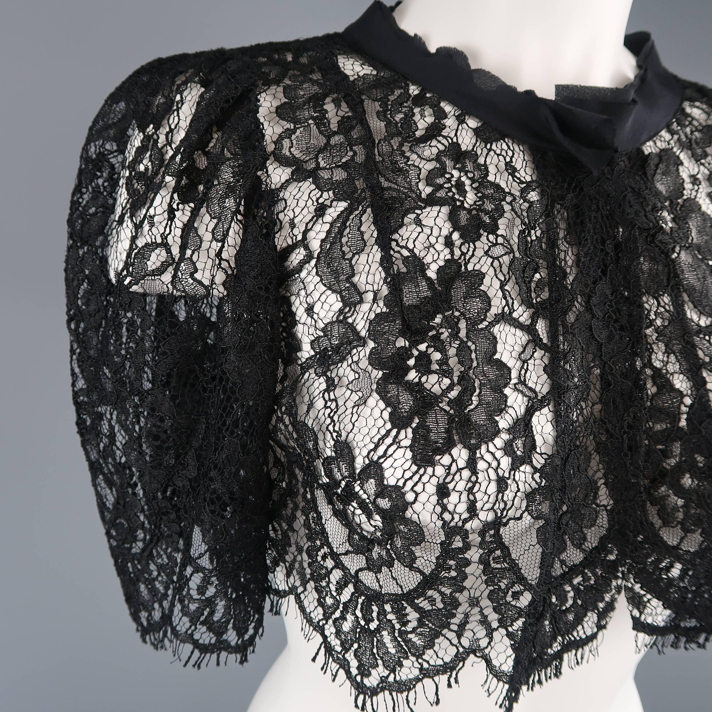 Women's DOLCE & GABBANA Size 6 Black Lace Short Puff Sleeved Capelet Bolero