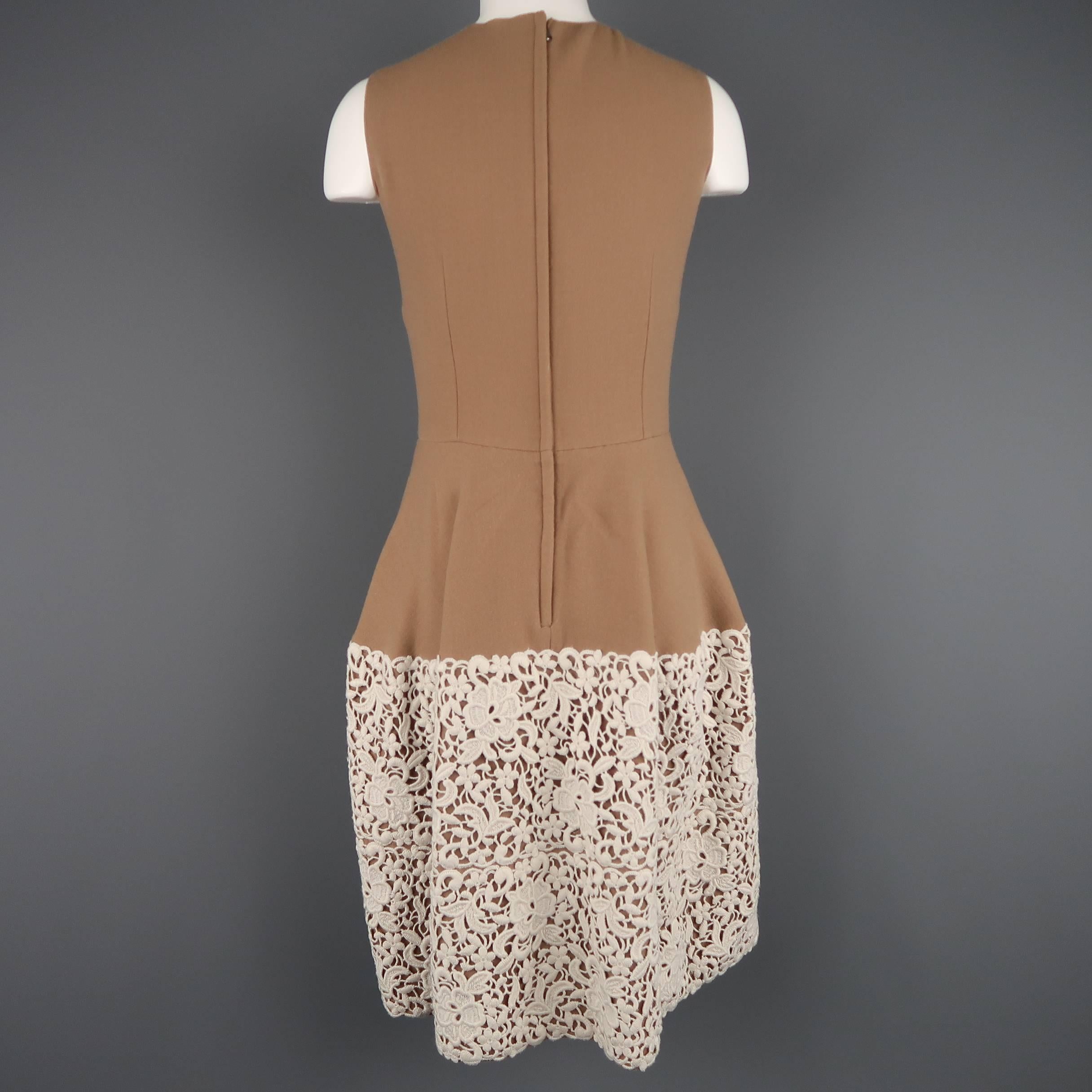 Women's DOLCE & GABBANA Size 6 Camel Stretch Wool Cream Lace Skirt Cocktail Dress