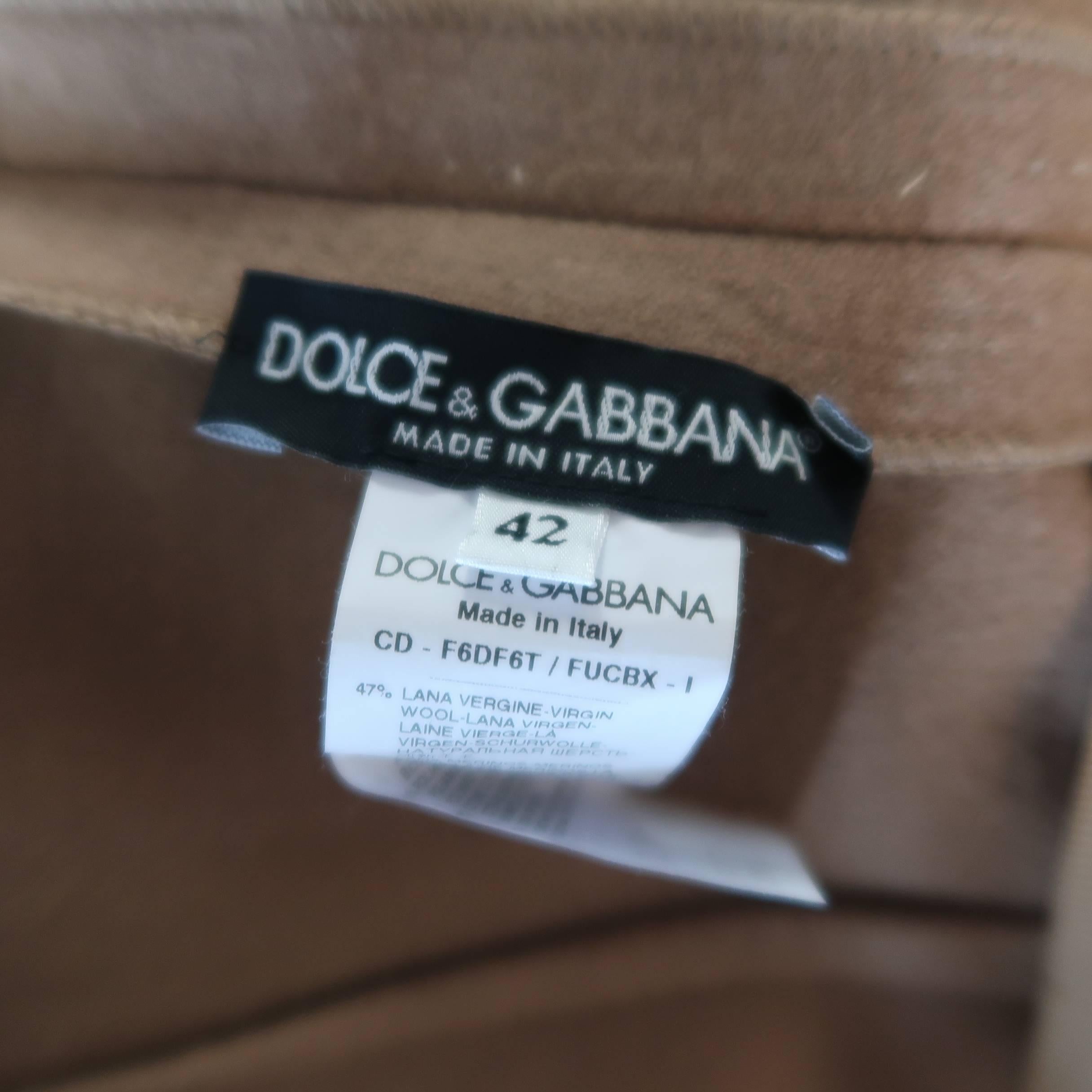 DOLCE & GABBANA Size 6 Camel Stretch Wool Cream Lace Skirt Cocktail Dress 1