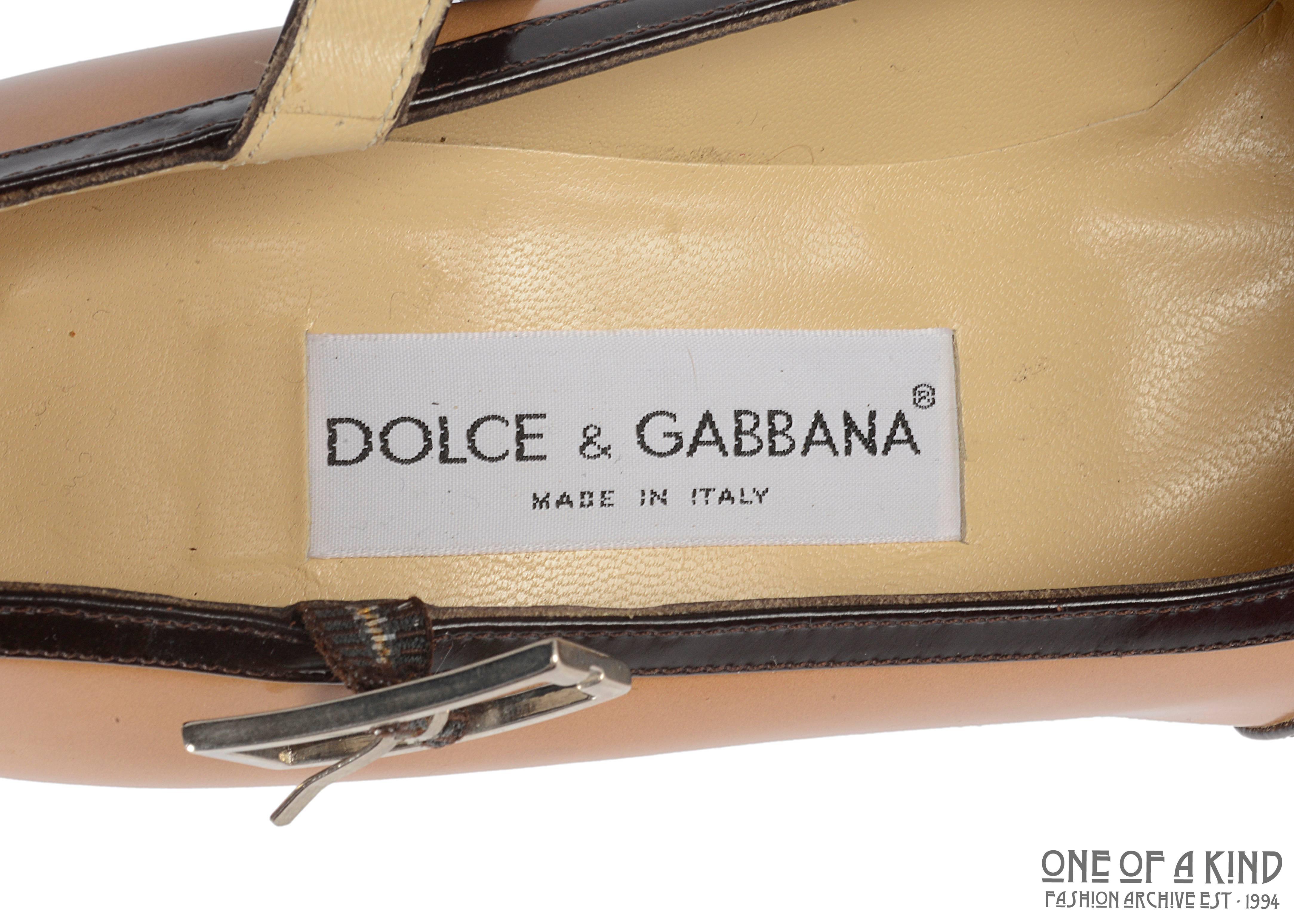 Dolce & Gabbana Plateausandalen aus hellbraunem und braunem Leder, Gr 39 im Angebot 1