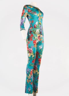 Dolce & Gabbana viscose jersey turquoise floral pant suit, circa 1999