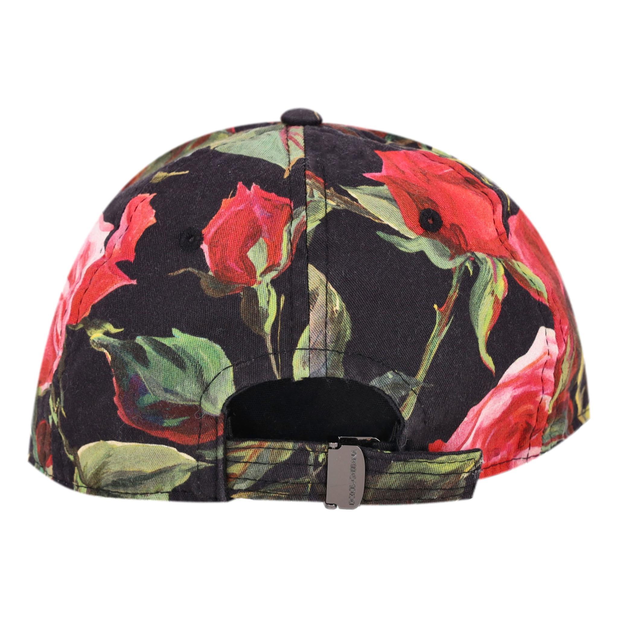 Black Dolce & Gabbana Rose Print 'DG' Logo Baseball Cap For Sale