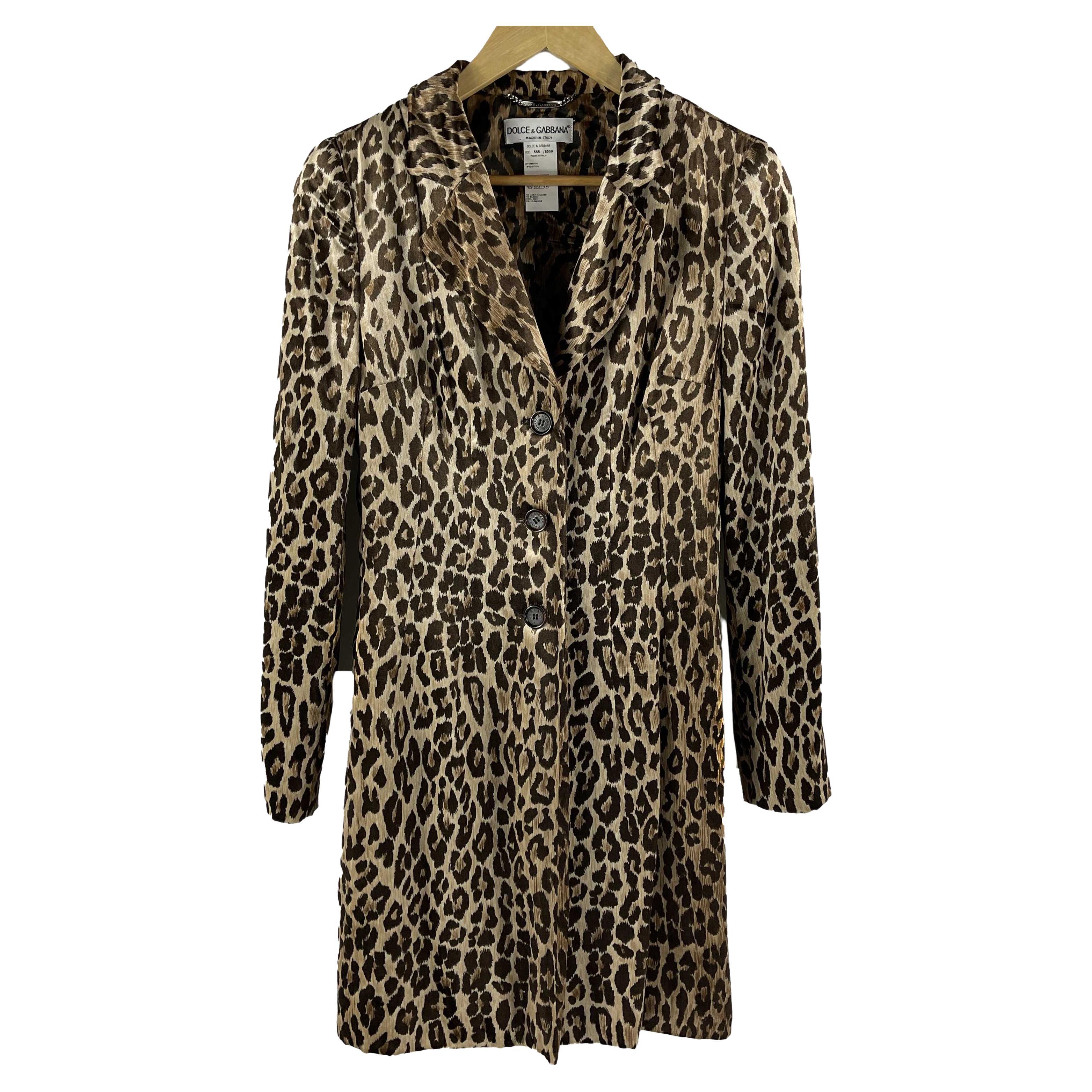 Dolce &amp; Gabbana Vintage Leopard Print Viscose Trench Coat 40 US M For Sale