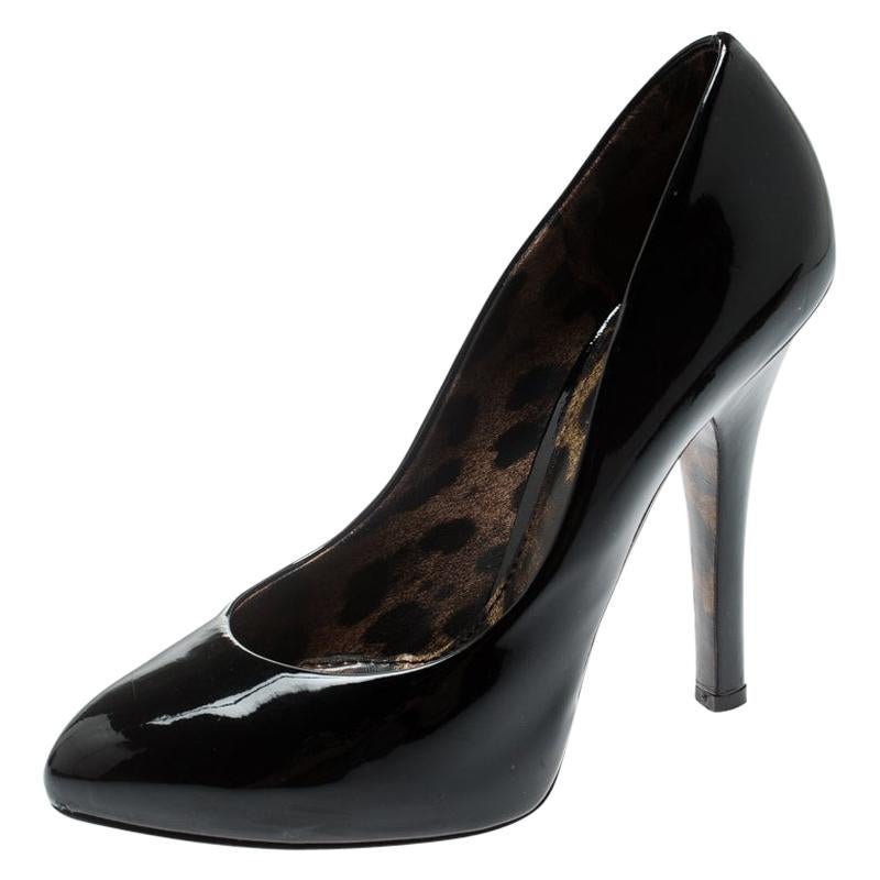 Dolce And Gabanna Black Patent Leather Platform Pumps Size 38