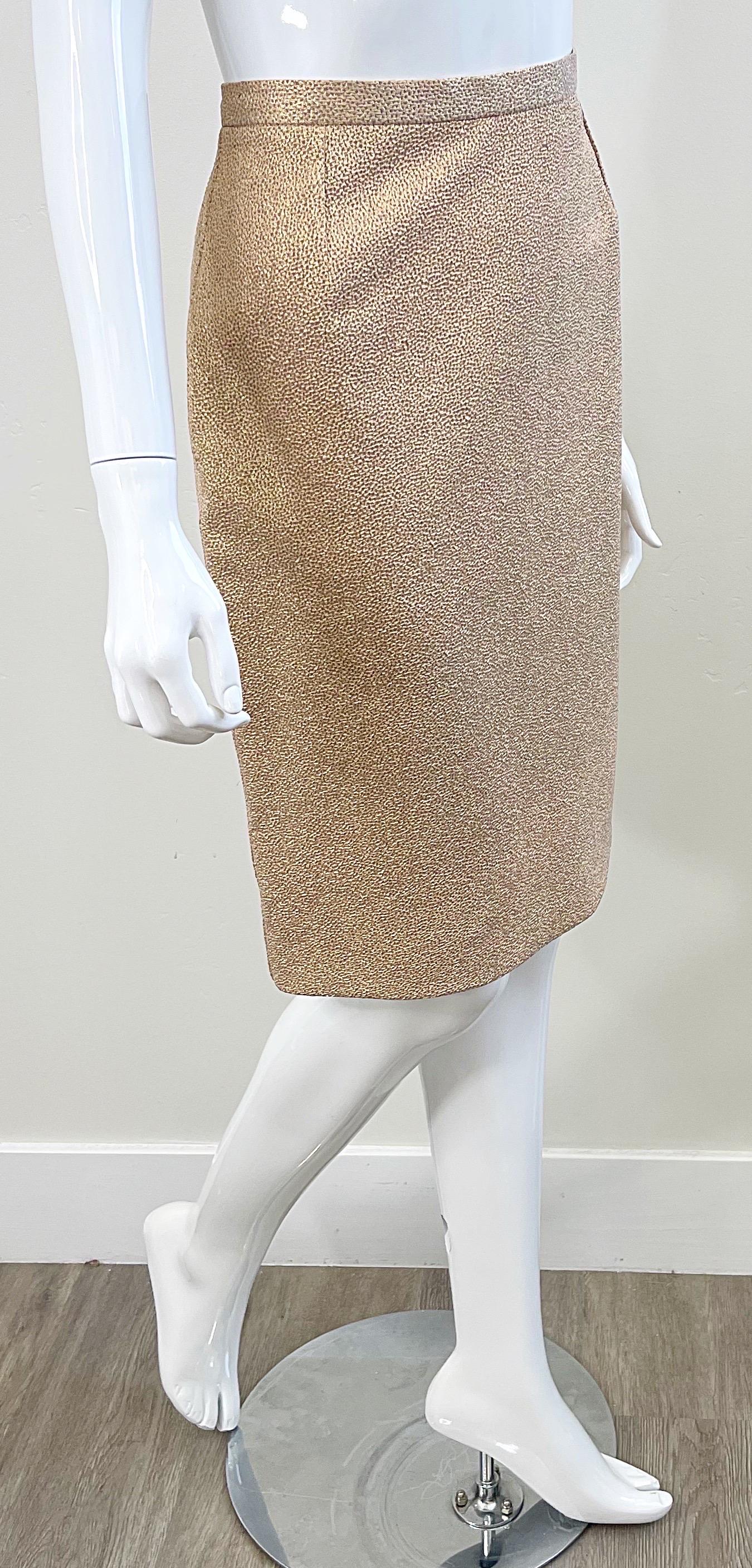 Dolce and Gabanna Size 44 / 8 2000s Y2K Gold Metallic High Waisted Pencil Skirt For Sale 5
