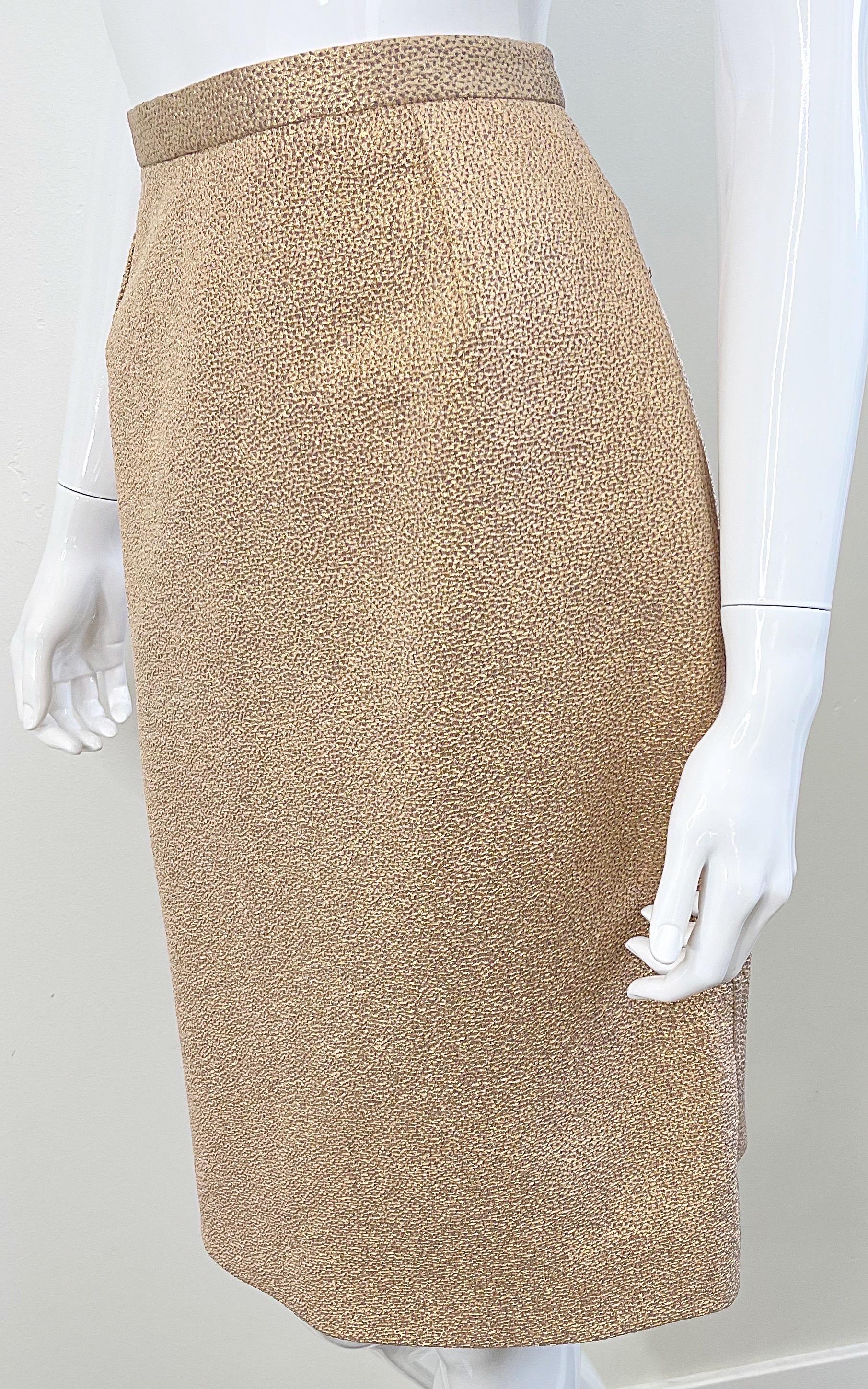 Dolce and Gabanna Size 44 / 8 2000s Y2K Gold Metallic High Waisted Pencil Skirt For Sale 6