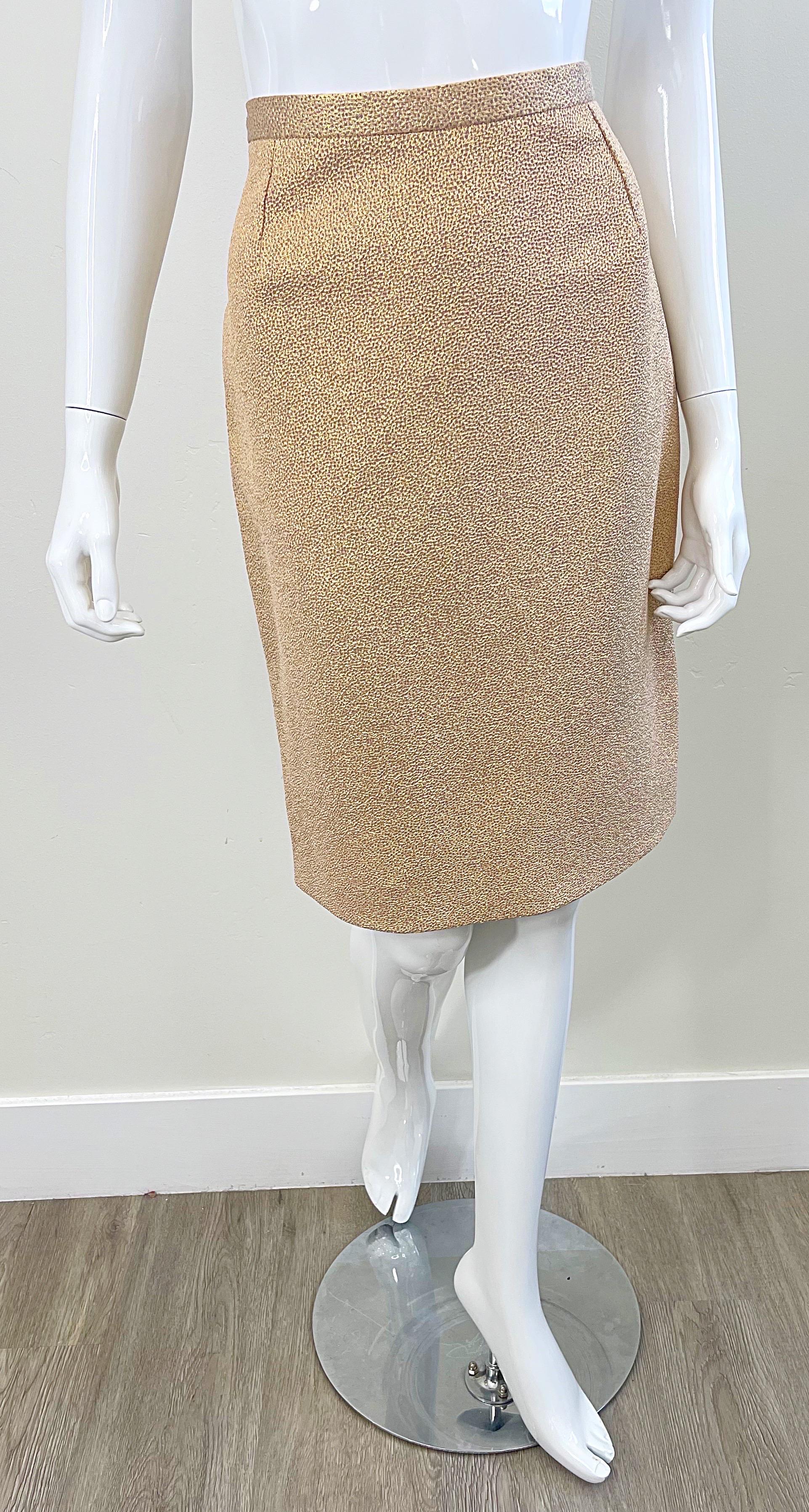Dolce and Gabanna Size 44 / 8 2000s Y2K Gold Metallic High Waisted Pencil Skirt For Sale 7