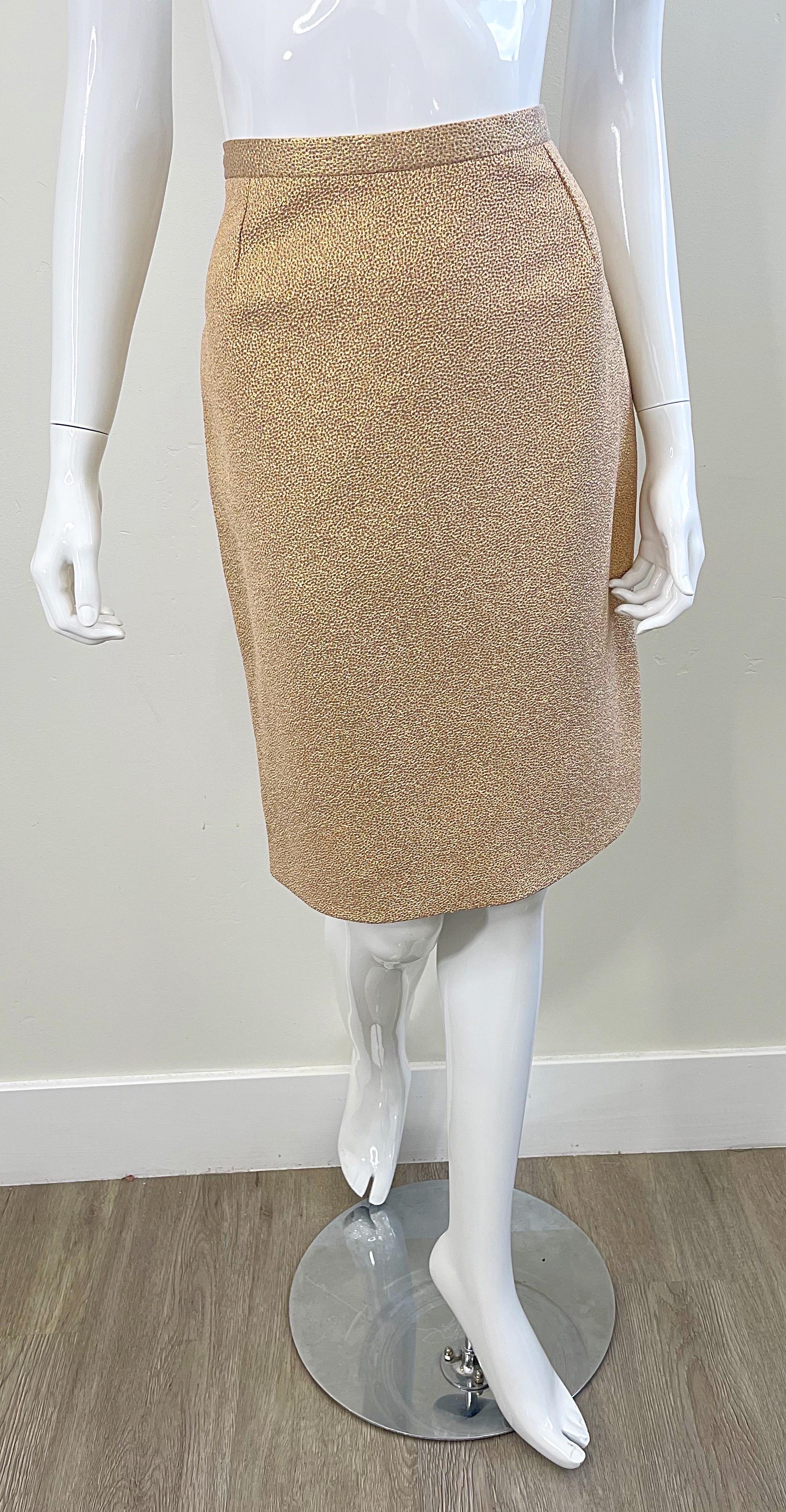 Brown Dolce and Gabanna Size 44 / 8 2000s Y2K Gold Metallic High Waisted Pencil Skirt For Sale