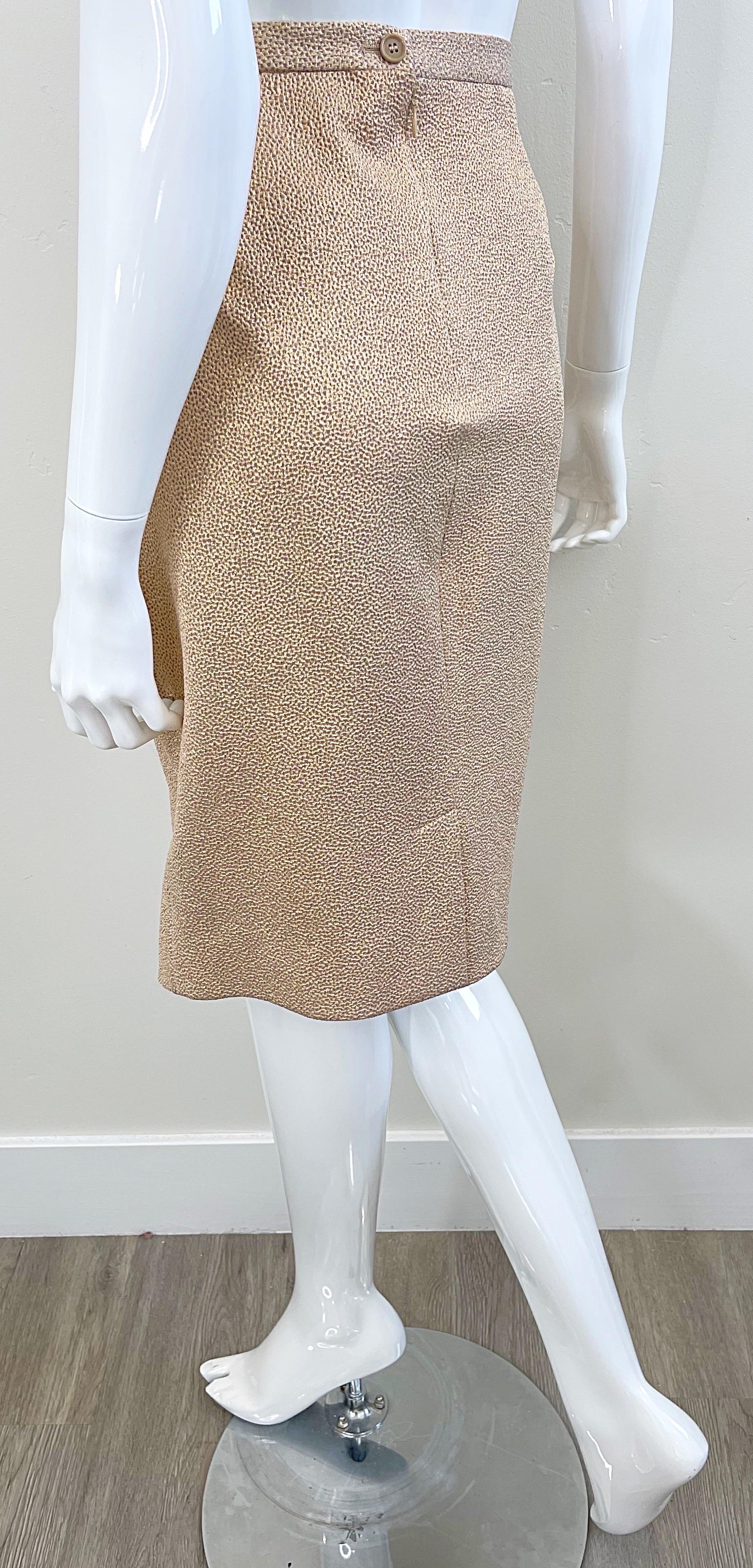 Women's Dolce and Gabanna Size 44 / 8 2000s Y2K Gold Metallic High Waisted Pencil Skirt For Sale