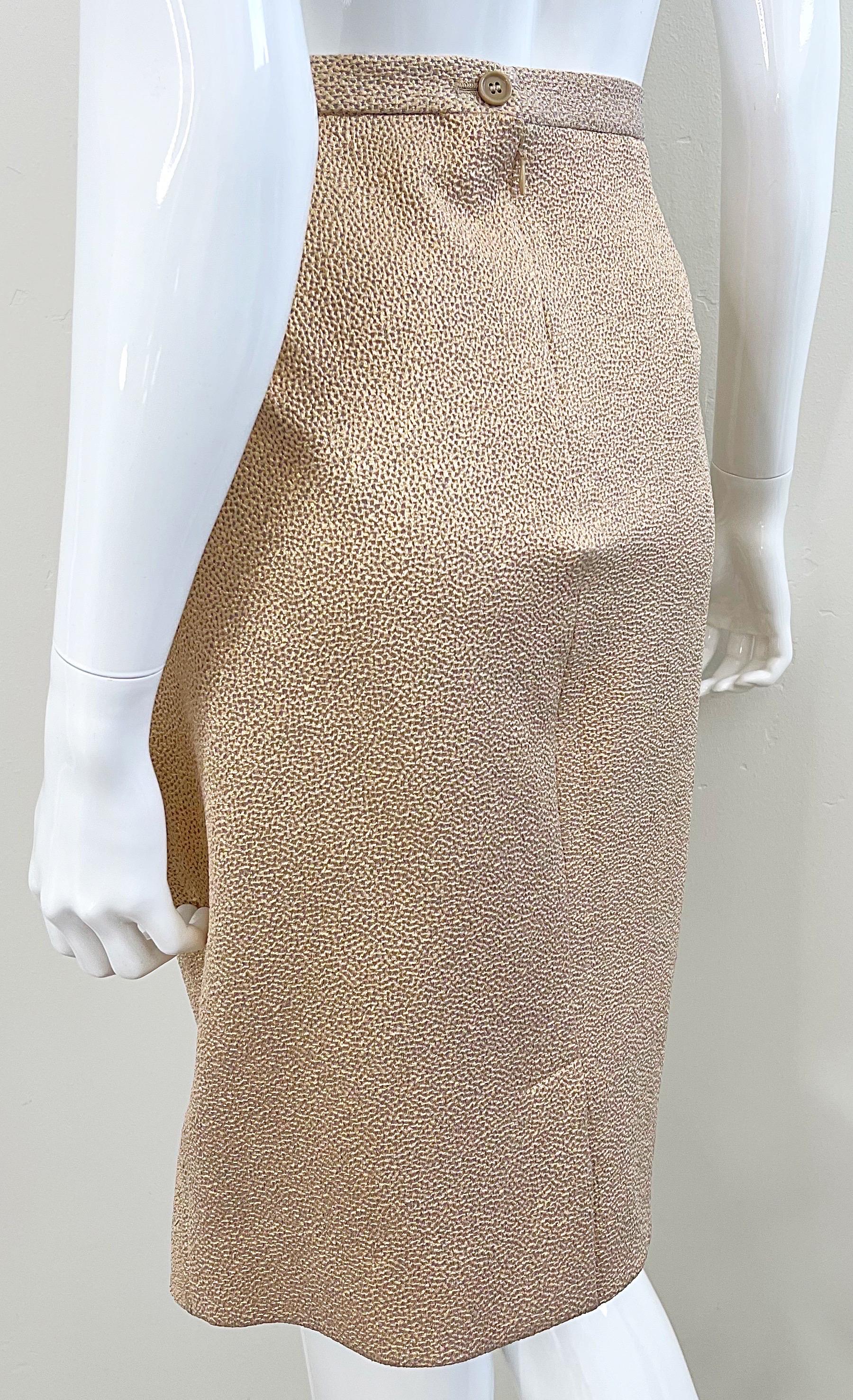 Dolce and Gabanna Size 44 / 8 2000s Y2K Gold Metallic High Waisted Pencil Skirt For Sale 4