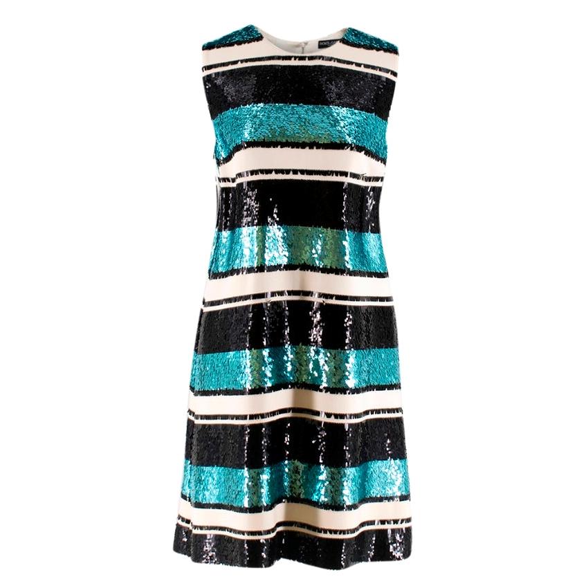  Dolce and Gabanna Striped Sequinned Dress - Size US 8 For Sale