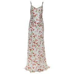 Dolce and Gabanna White Cherry Print Ruched Detail Sleeveless Dress M
