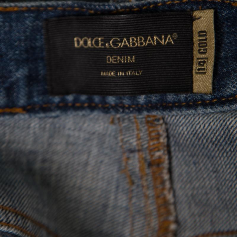 Men's Dolce and Gabbana 14 Gold Indigo Light Wash Denim Distressed Straight Jeans M