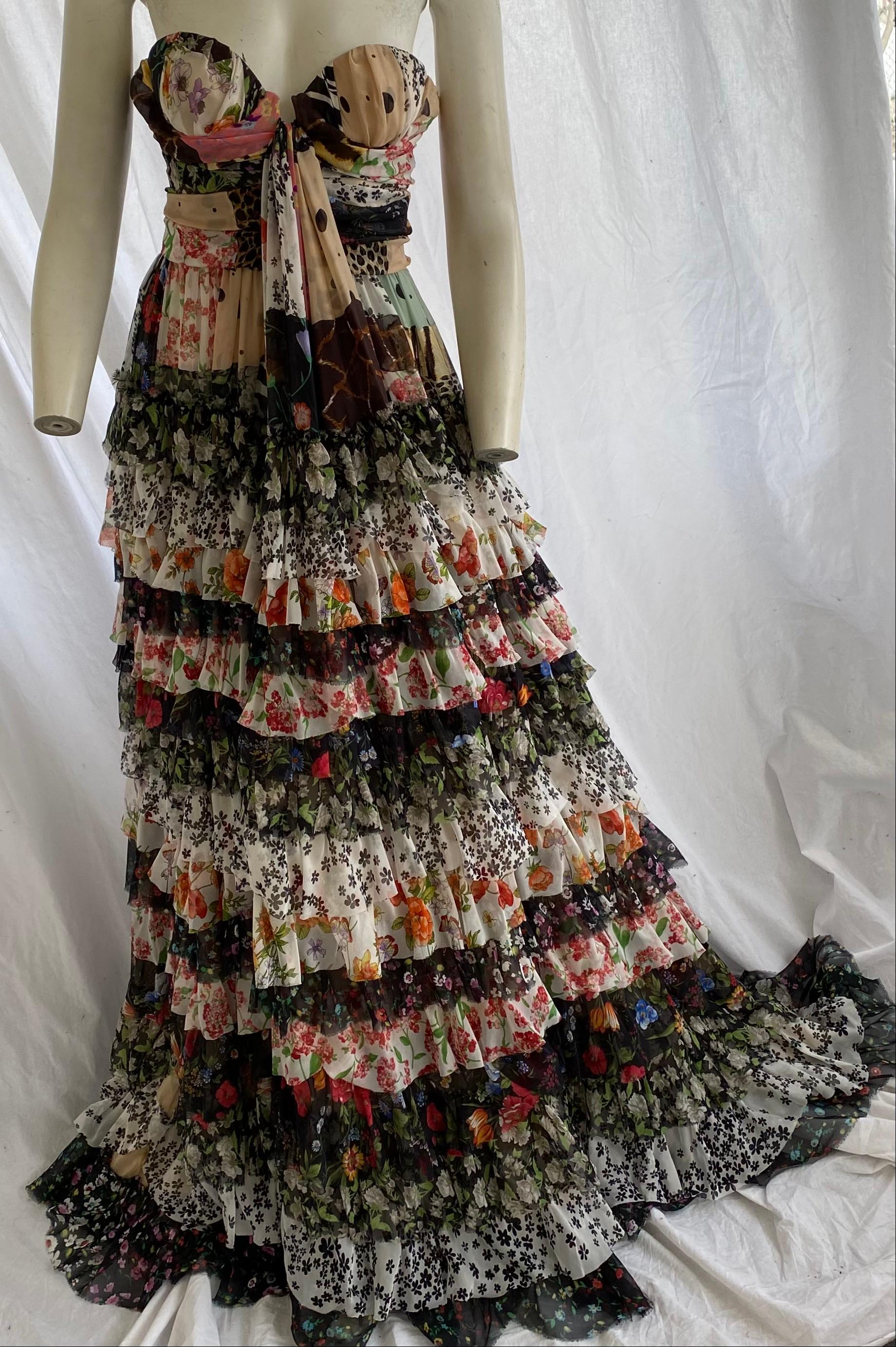 Dolce and Gabbana D and G Spring 2008 Runway Silk Tiered Corset Maxi Dress NWT 8