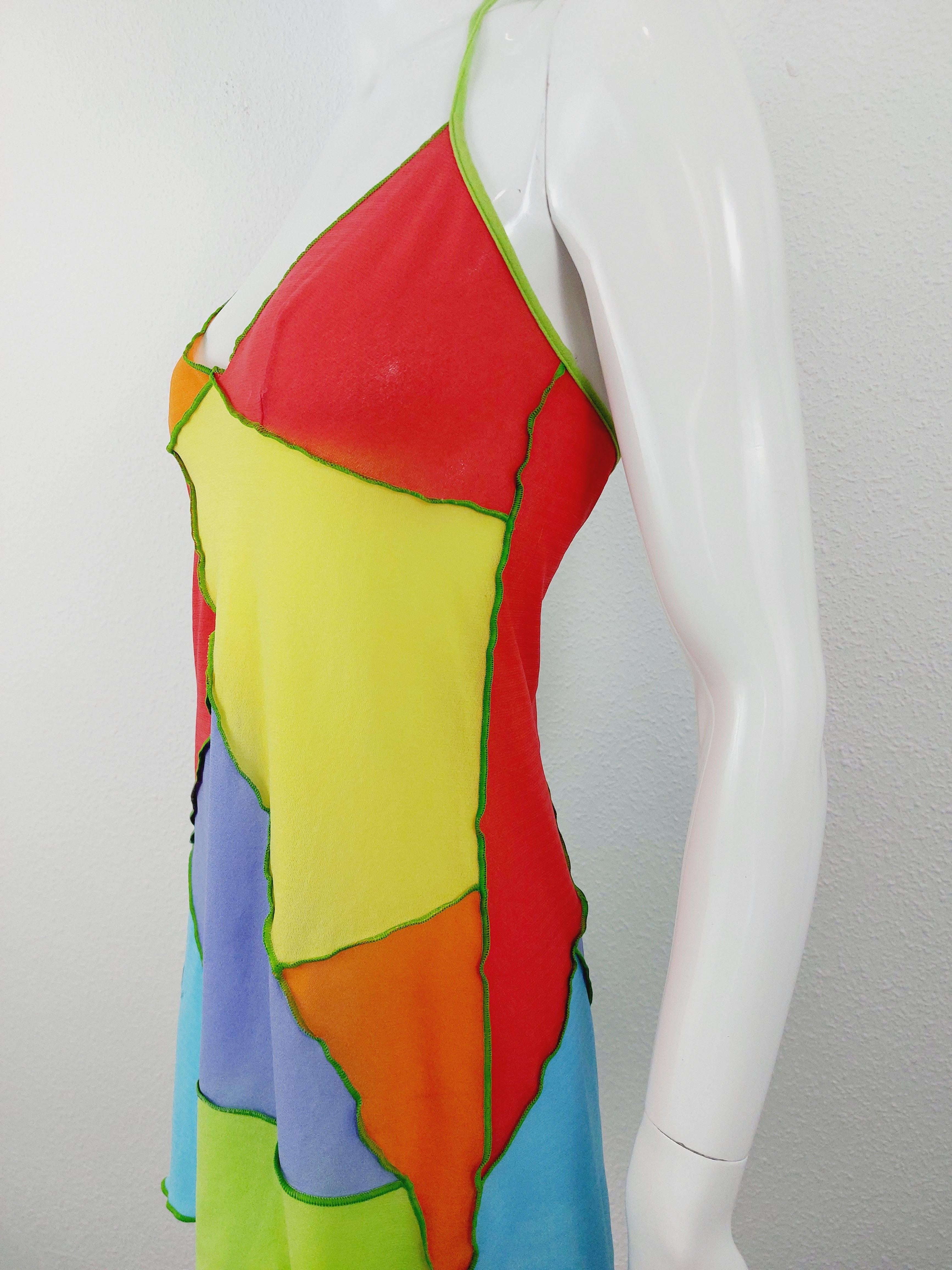 Dolce and Gabbana 2003 D&G Patchwork Rainbow  Mesh Transparent  Beachwear Dress 7