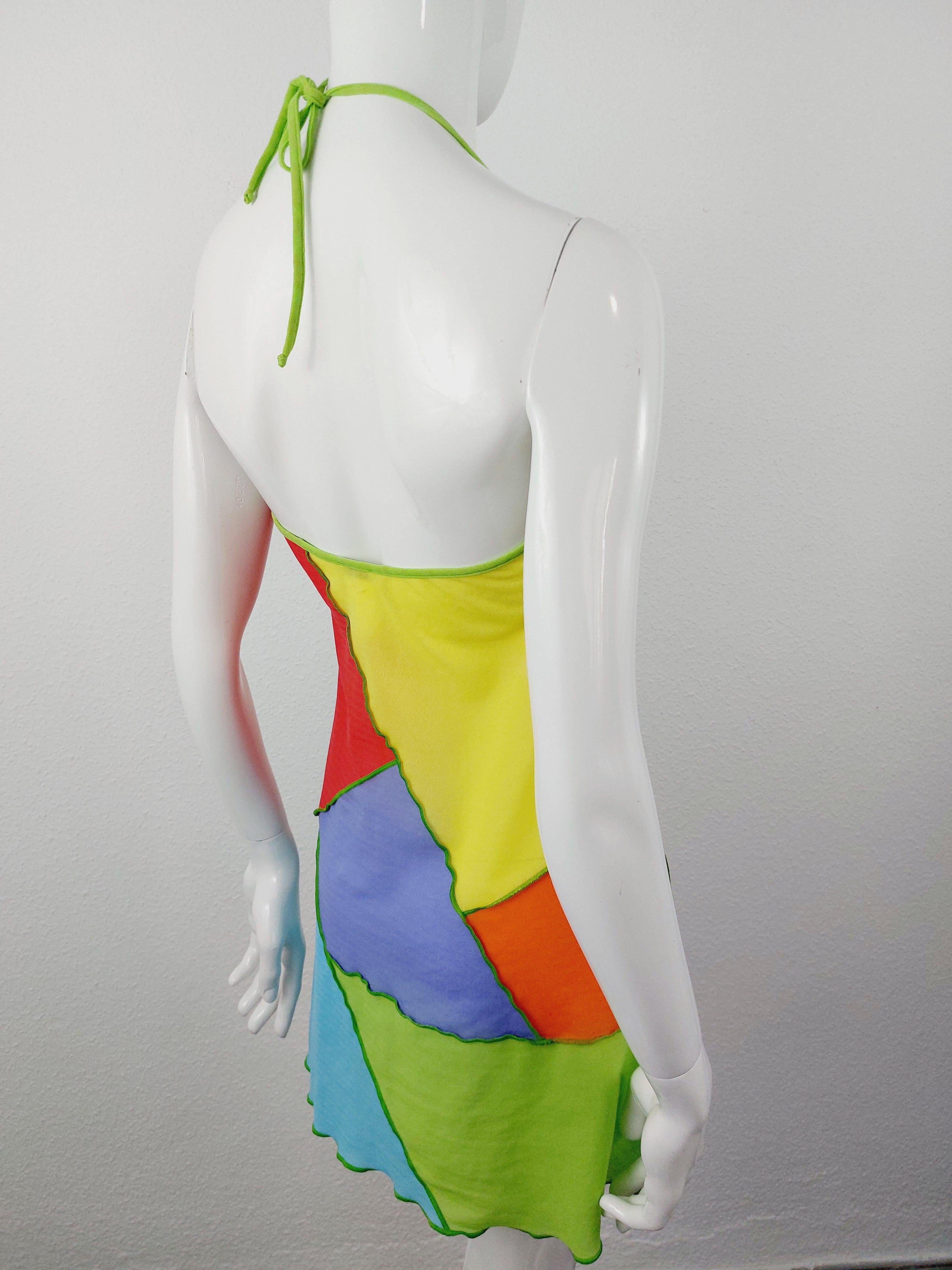 Dolce and Gabbana 2003 D&G Patchwork Rainbow  Mesh Transparent  Beachwear Dress 10