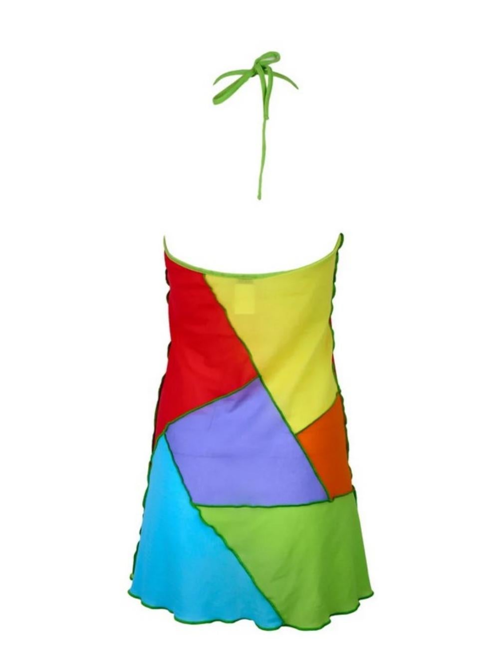 Dolce and Gabbana 2003 D&G Patchwork Rainbow  Mesh Transparent  Beachwear Dress 1
