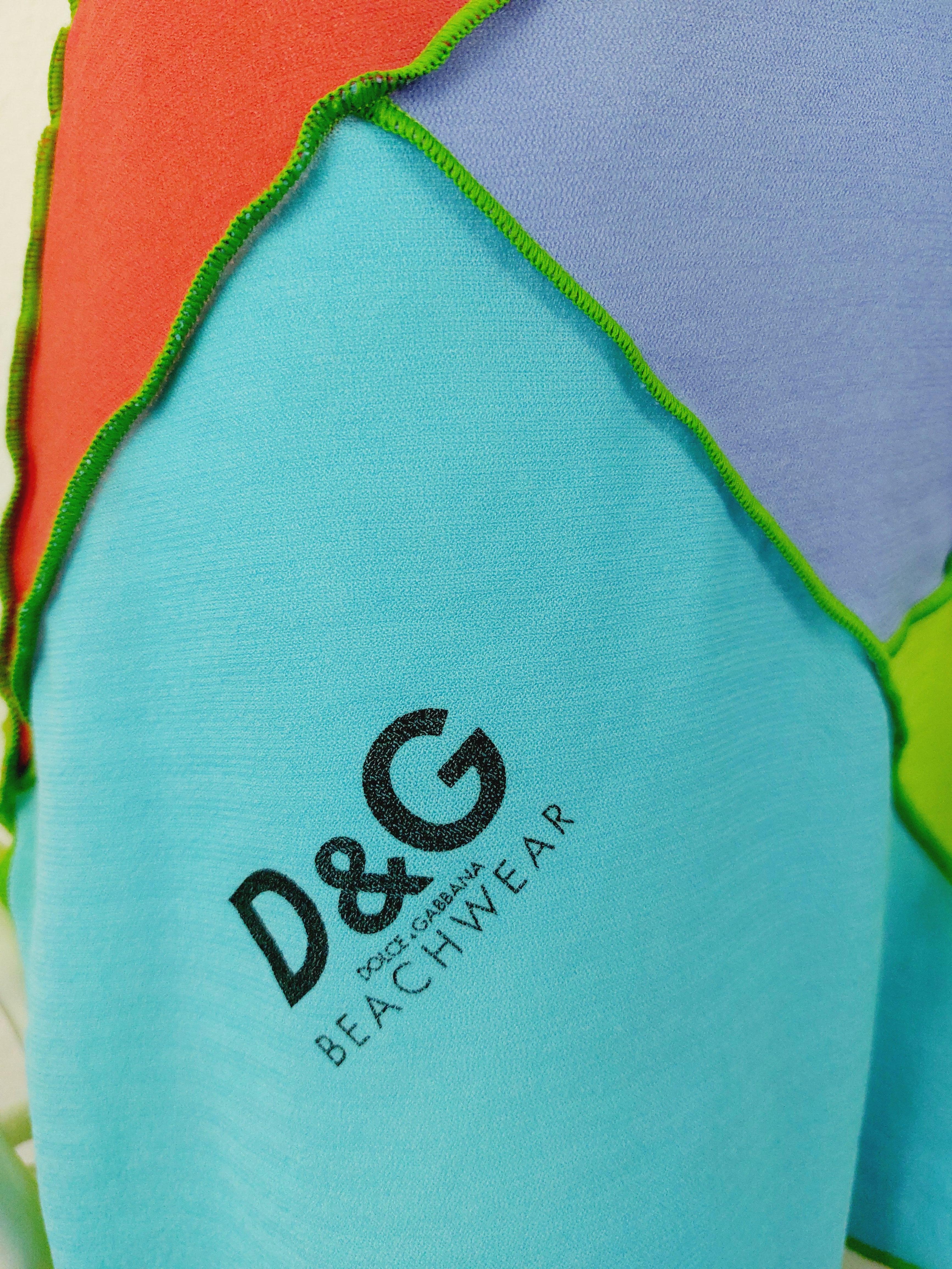 Dolce and Gabbana 2003 D&G Patchwork Rainbow  Mesh Transparent  Beachwear Dress 4