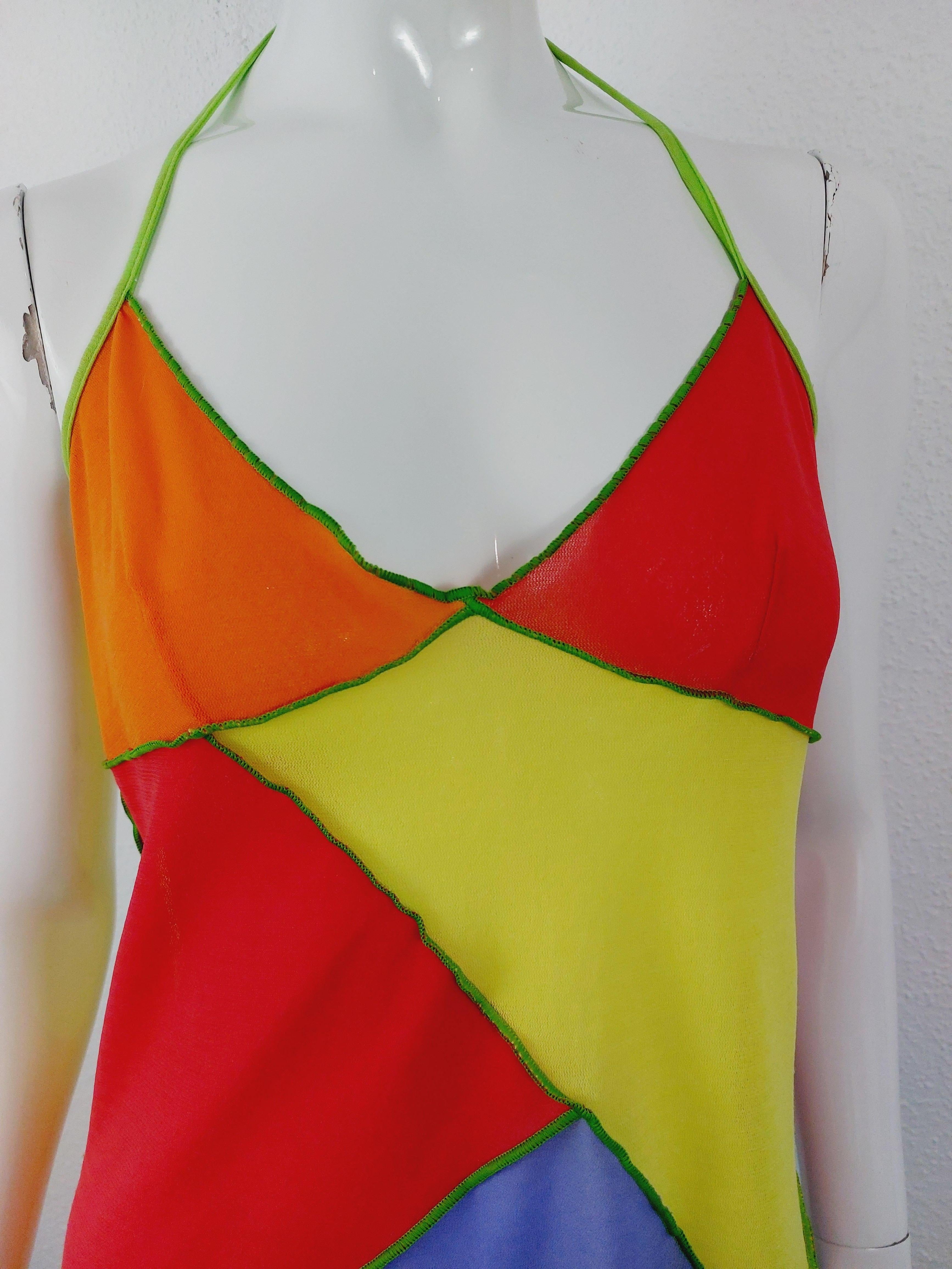 Dolce and Gabbana 2003 D&G Patchwork Rainbow  Mesh Transparent  Beachwear Dress 5