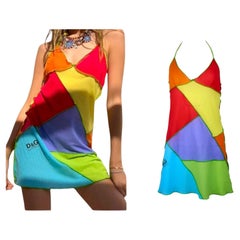 Dolce and Gabbana 2003 D&G Patchwork Rainbow  Mesh Transparent  Beachwear Dress