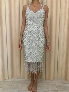 Dolce and Gabbana 2004 White Beaded Rhinestones Flapper Dress