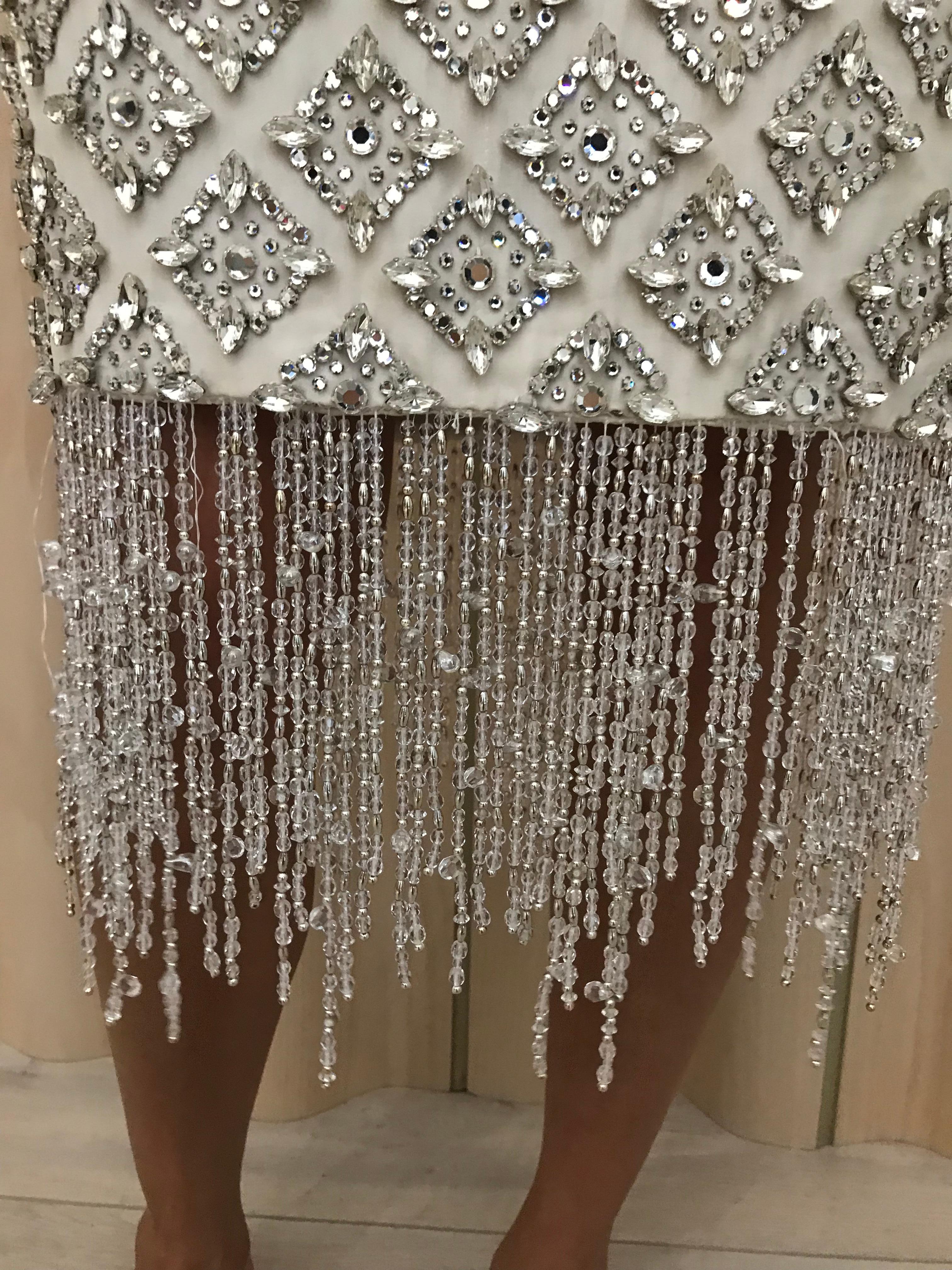 Dolce and Gabbana 2004 White Beaded Rhinestones Flapper Dress In Good Condition For Sale In Beverly Hills, CA