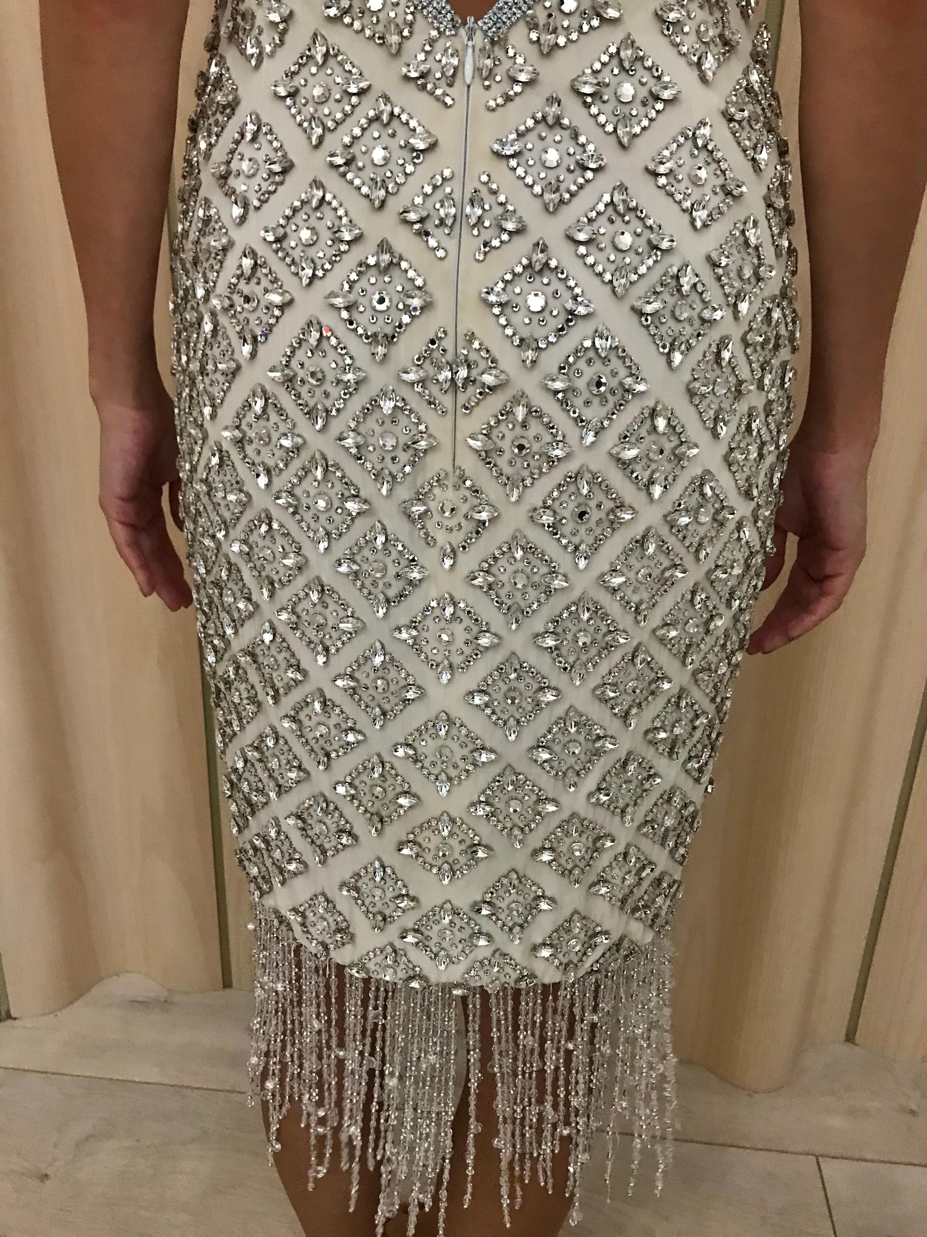 Dolce and Gabbana 2004 White Beaded Rhinestones Flapper Dress For Sale 1