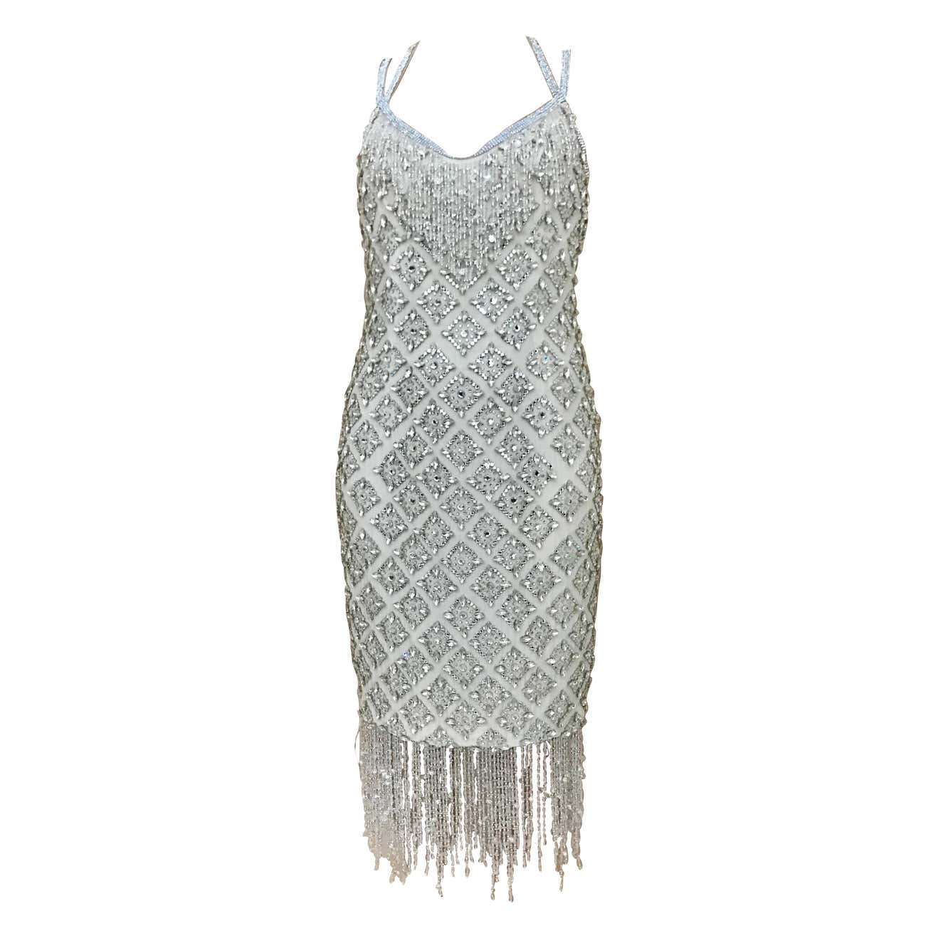 Dolce and Gabbana 2004 White Beaded Rhinestones Flapper Dress For Sale ...