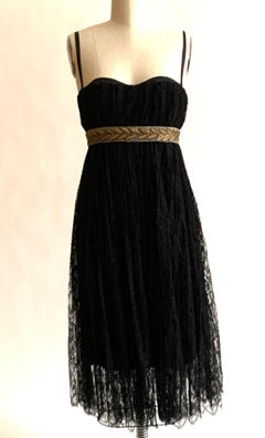Dolce and Gabbana 2006 Black Lace Dress with Gold Laurel Trim Ad Campaign