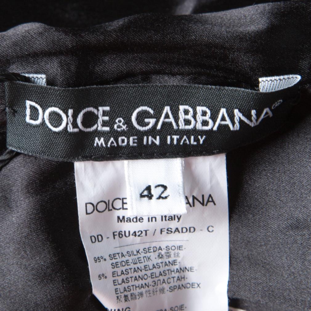 Dolce and Gabbana Animal Print Ruched Silk Long Sleeve Dress M In Good Condition In Dubai, Al Qouz 2