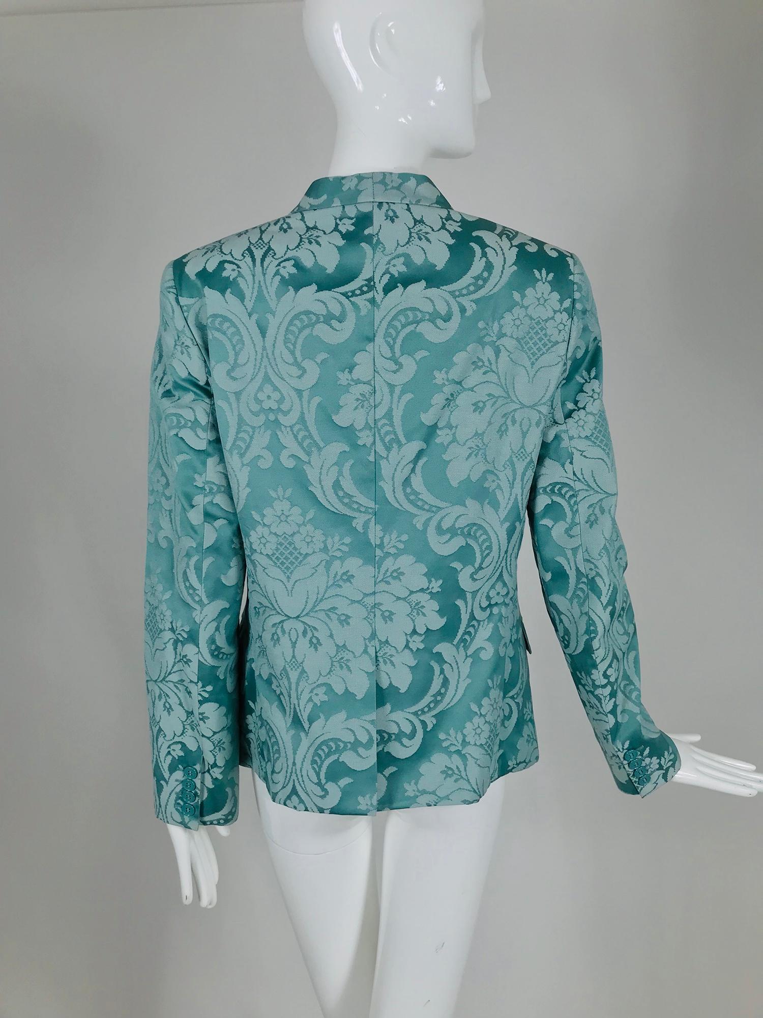 Blue Dolce and Gabbana Aqua Satin Jacquard Jacket 