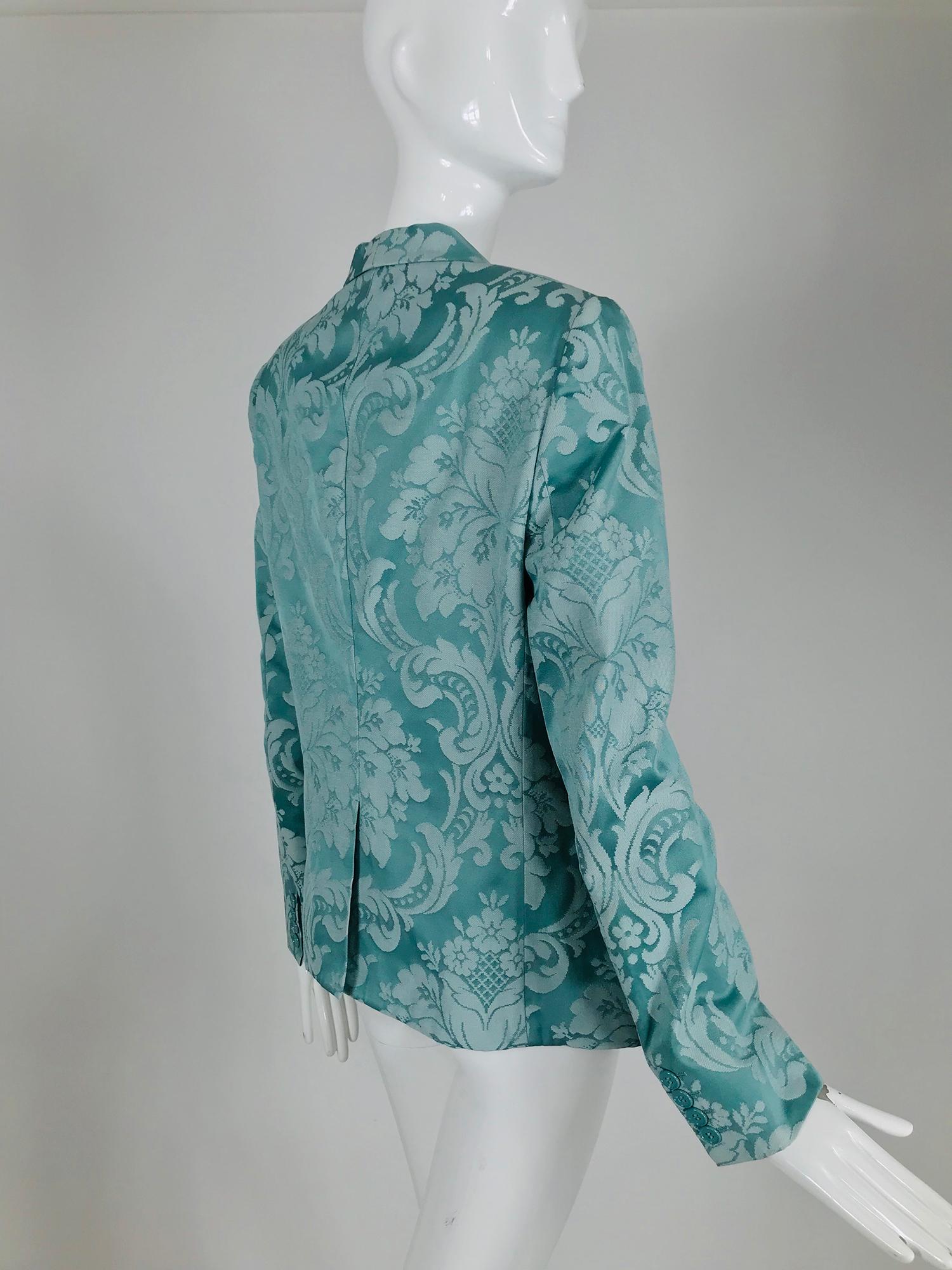 Dolce and Gabbana Aqua Satin Jacquard Jacket  In Excellent Condition In West Palm Beach, FL