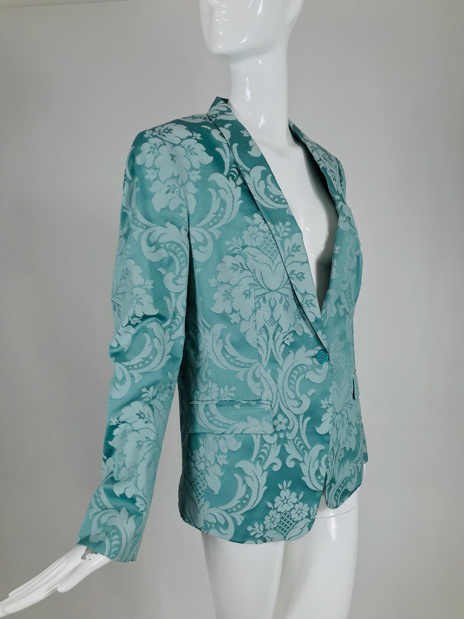 Dolce and Gabbana Aqua Satin Jacquard Jacket  1