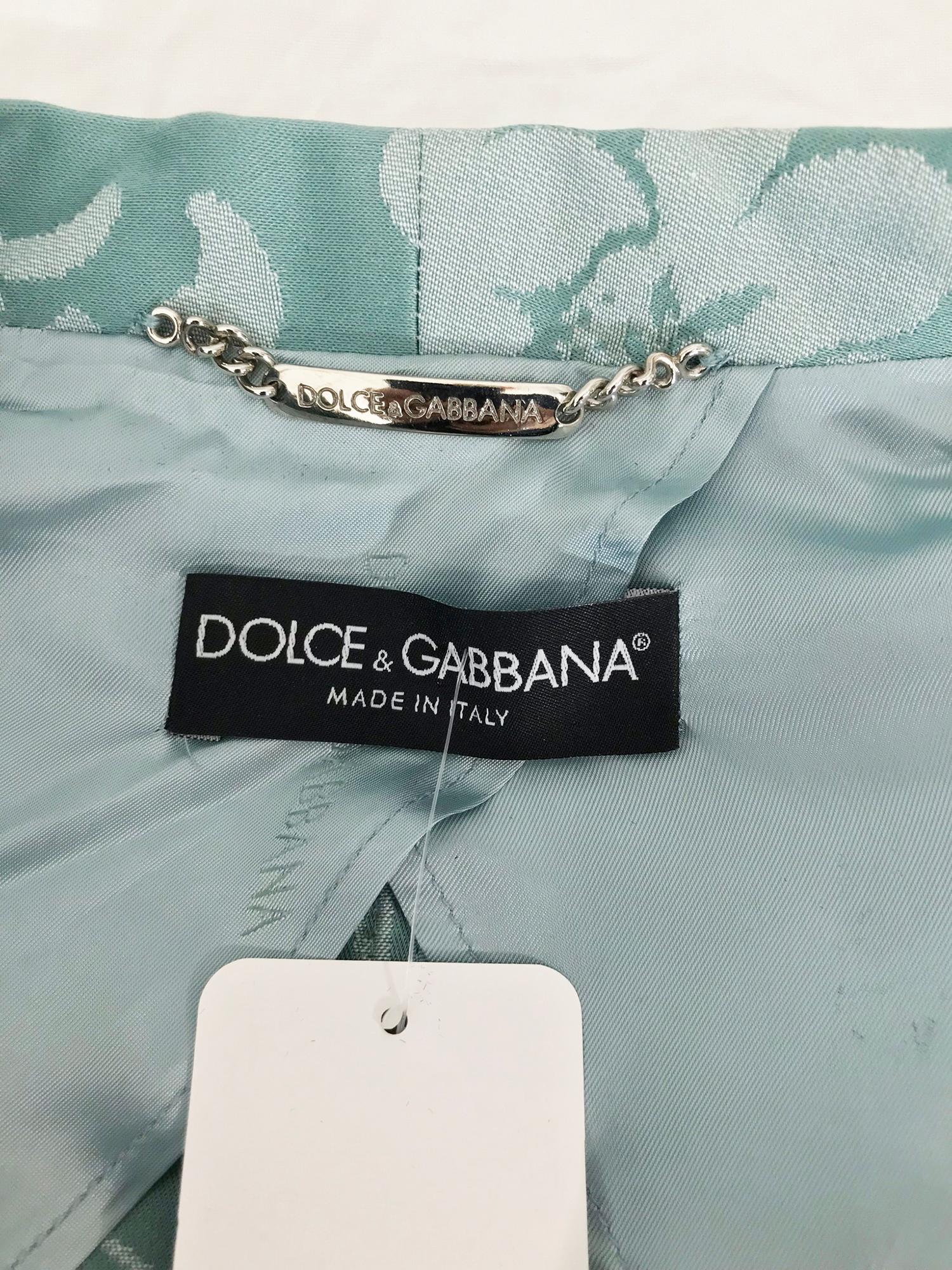 Dolce and Gabbana Aqua Satin Jacquard Jacket  2