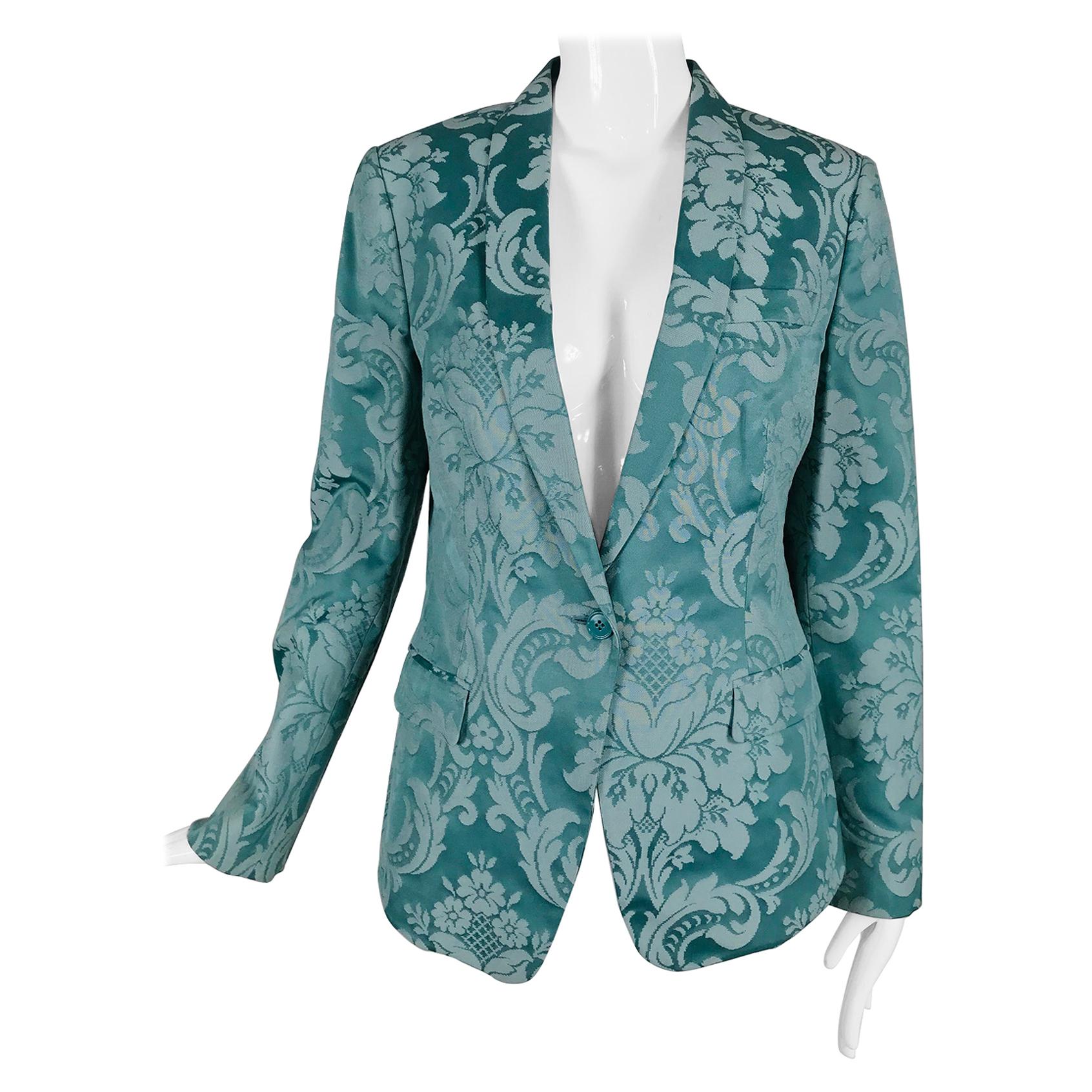 Dolce and Gabbana Aqua Satin Jacquard Jacket 