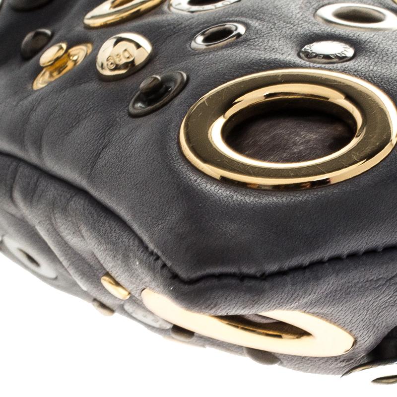 Dolce and Gabbana Ash Blue Leather Eyelet Studded Clutch 2
