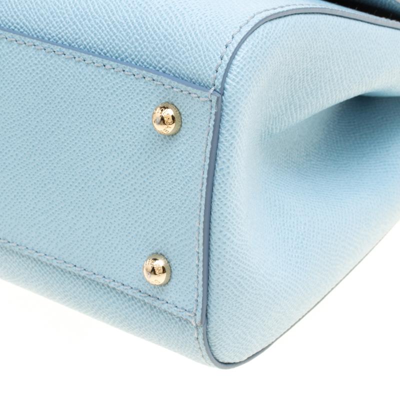 Dolce and Gabbana Baby Blue Leather Medium Miss Sicily Top Handle Bag 6