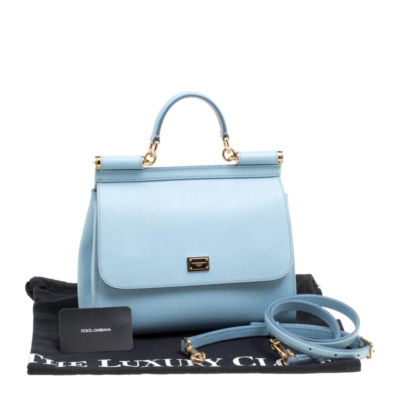 Dolce and Gabbana Baby Blue Leather Medium Miss Sicily Top Handle Bag 7