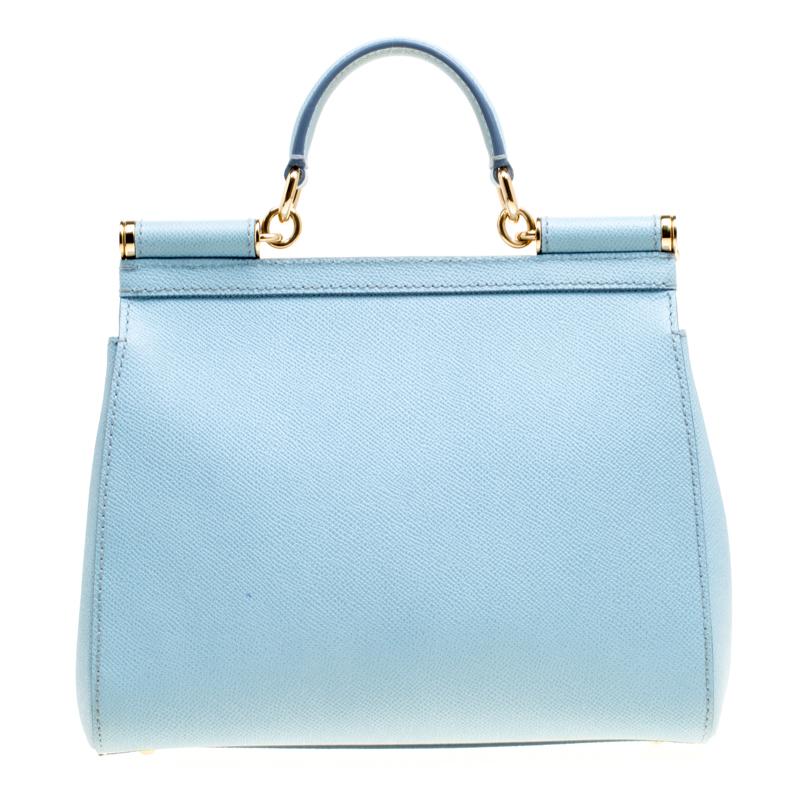 The Miss Sicily range of bags is one of the most celebrated creations from Dolce and Gabbana. This baby blue beauty beautifully embodies the spirit of extravagance and feminity that the Italian luxury brand carries. Crafted from leather, the bag has