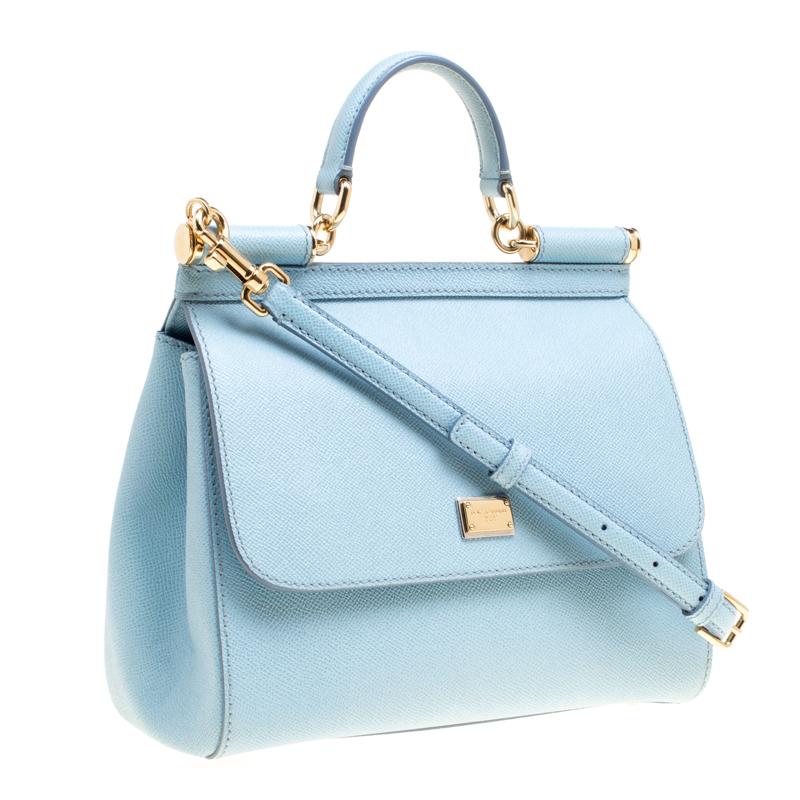Women's Dolce and Gabbana Baby Blue Leather Medium Miss Sicily Top Handle Bag