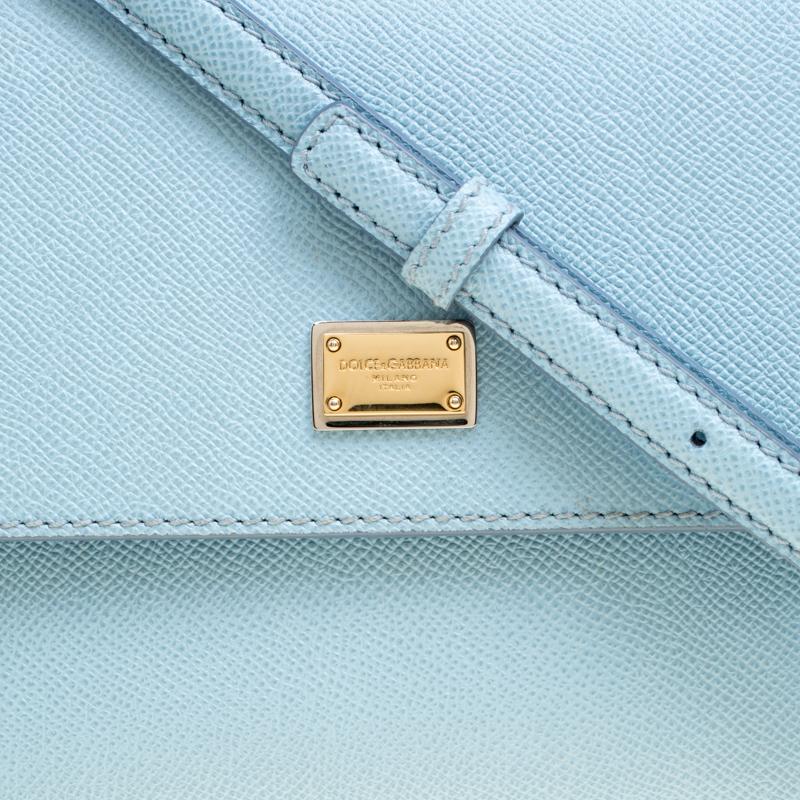 Dolce and Gabbana Baby Blue Leather Medium Miss Sicily Top Handle Bag 1