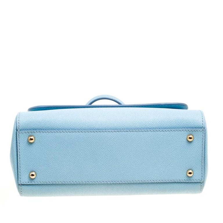 Dolce and Gabbana Baby Blue Leather Medium Miss Sicily Top Handle Bag ...